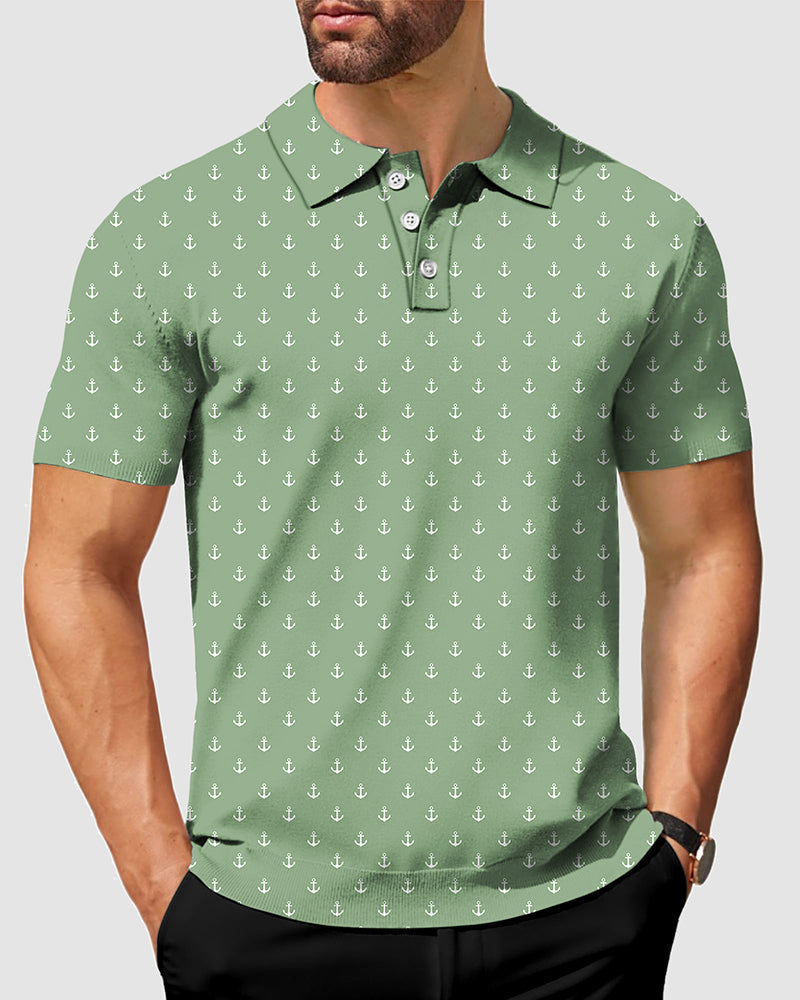 Men's grass green anchor polo shirt with four-way stretch, moisture-wicking fabric, wrinkle resistant and UPF 40+ protection