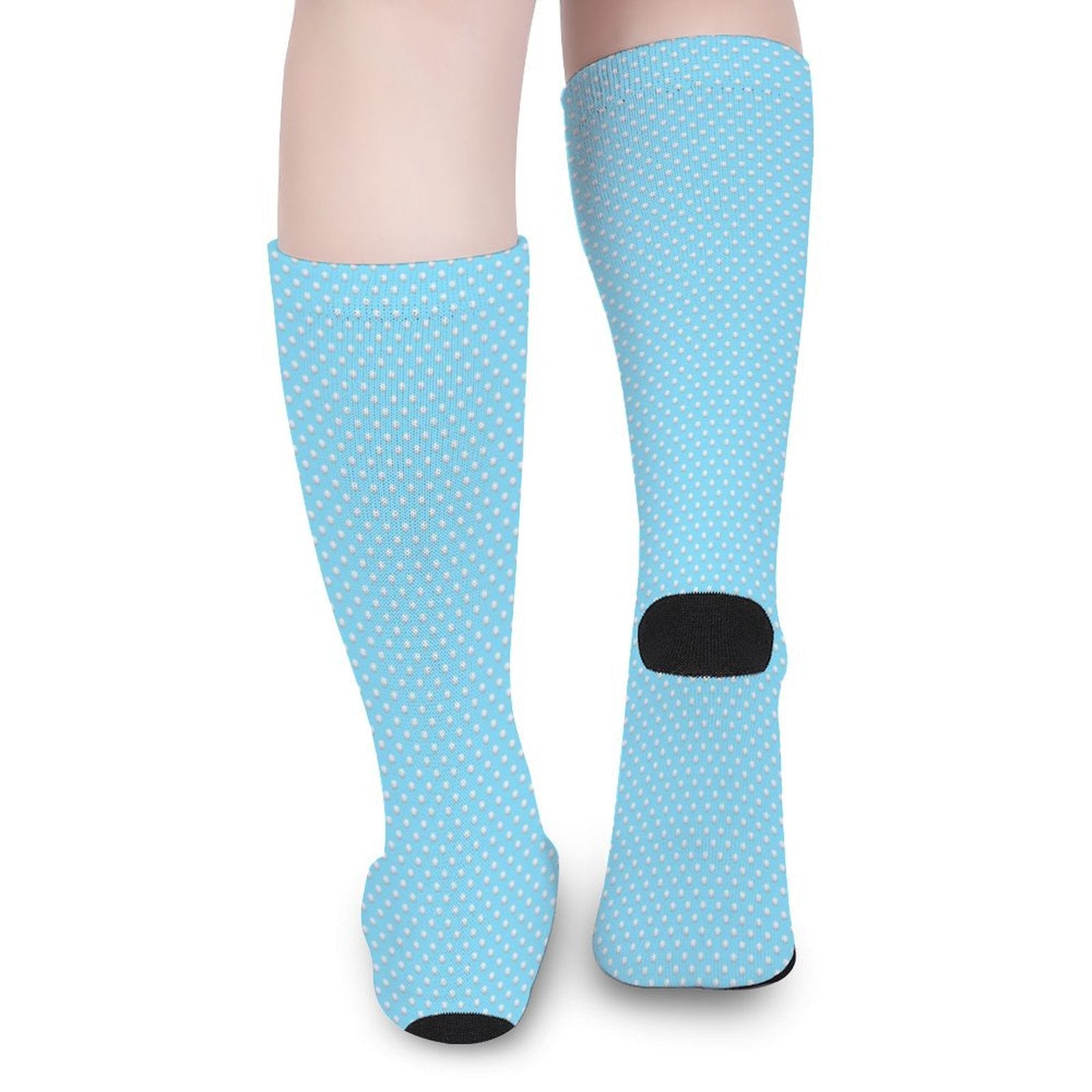 Blue golf ball printed crew socks with cushioned sole, soft polyester blend, trendy unisex gift idea