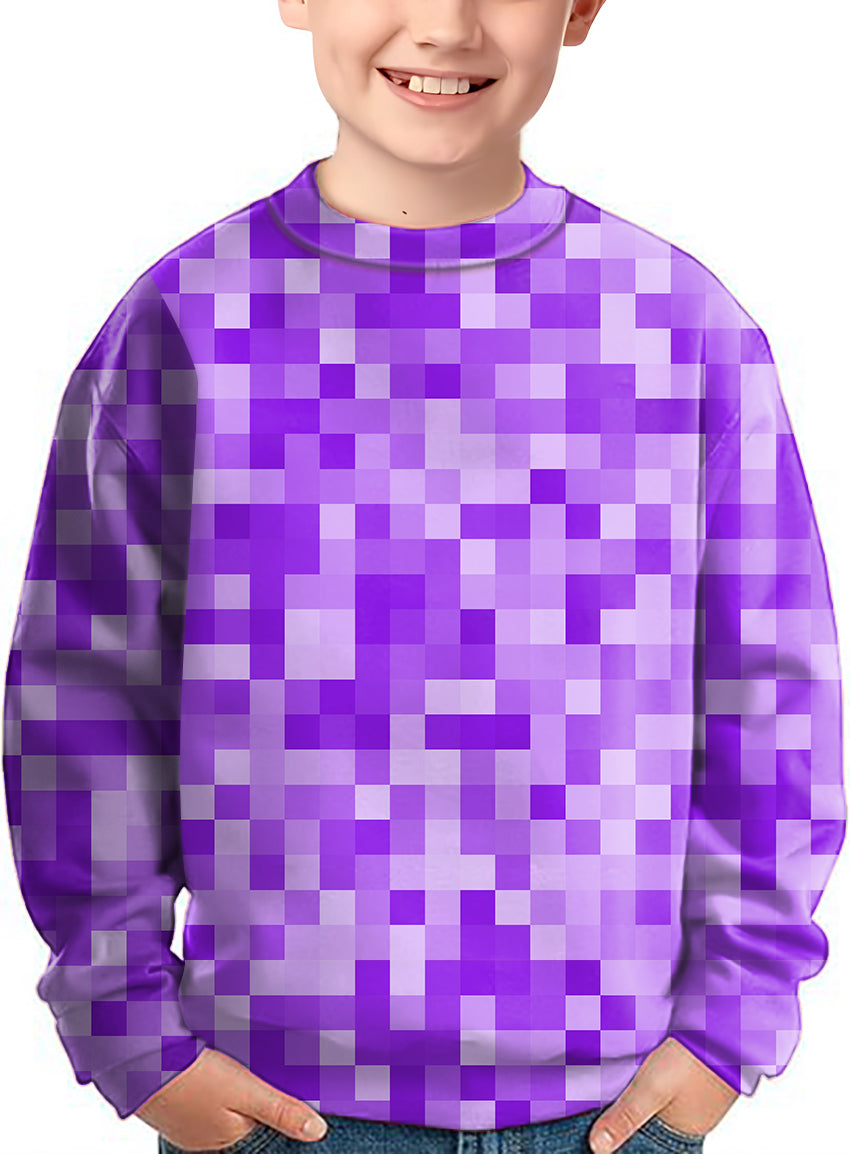 Purple Pixel Big Crewneck Pullover Kids Ugly Sweater