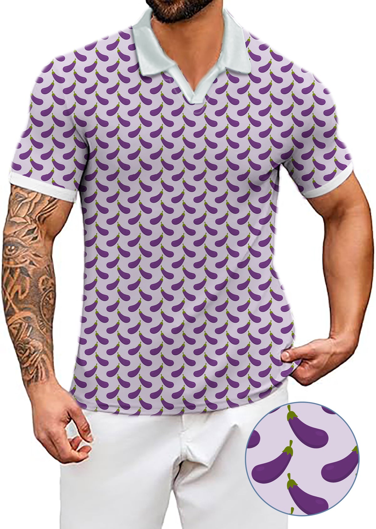 Men's Purple eggplant V Neck Golf Polo Shirts