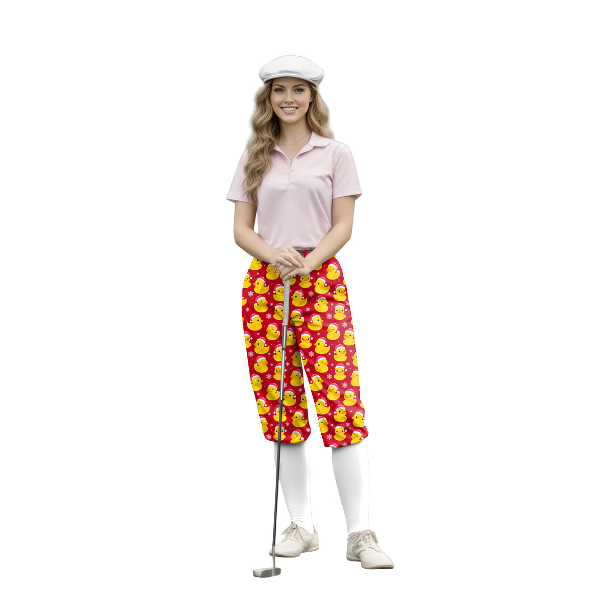 Personalize And Add To Cart Men's Christmas Yellow Duck Polo Womens Golf Knickers Pants