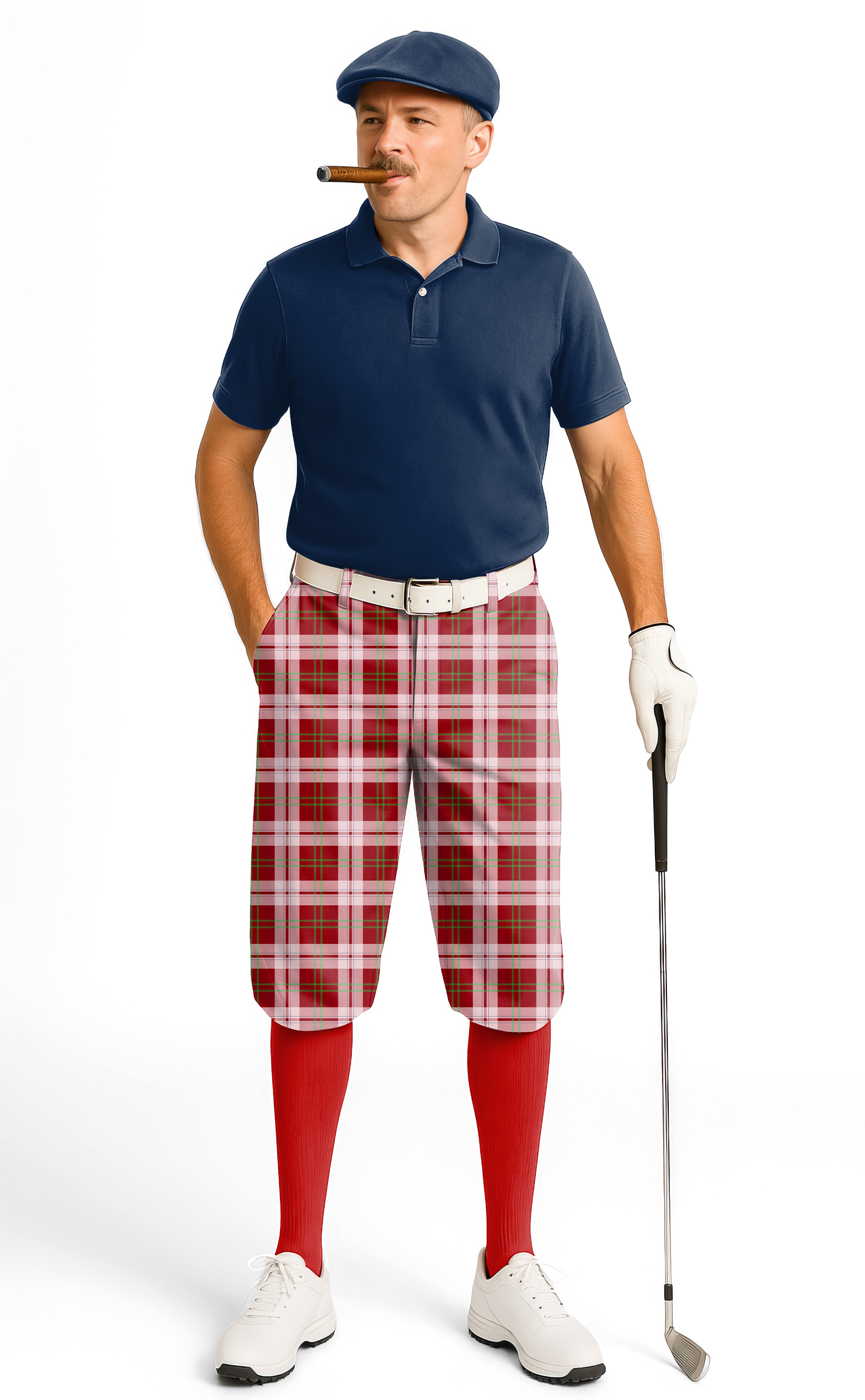 Red grid-Men's Golf Knickers Pants