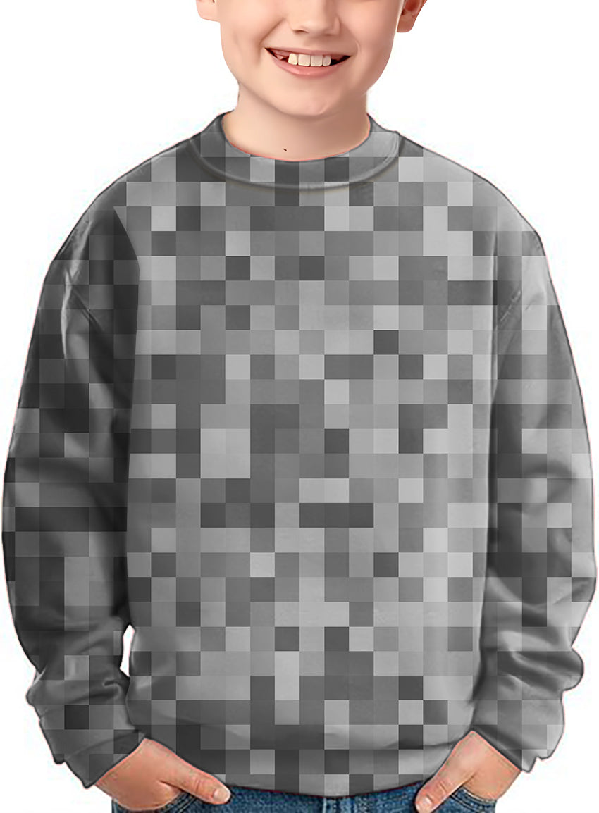 Grey Pixel Big Crewneck Pullover Kids Ugly Sweater