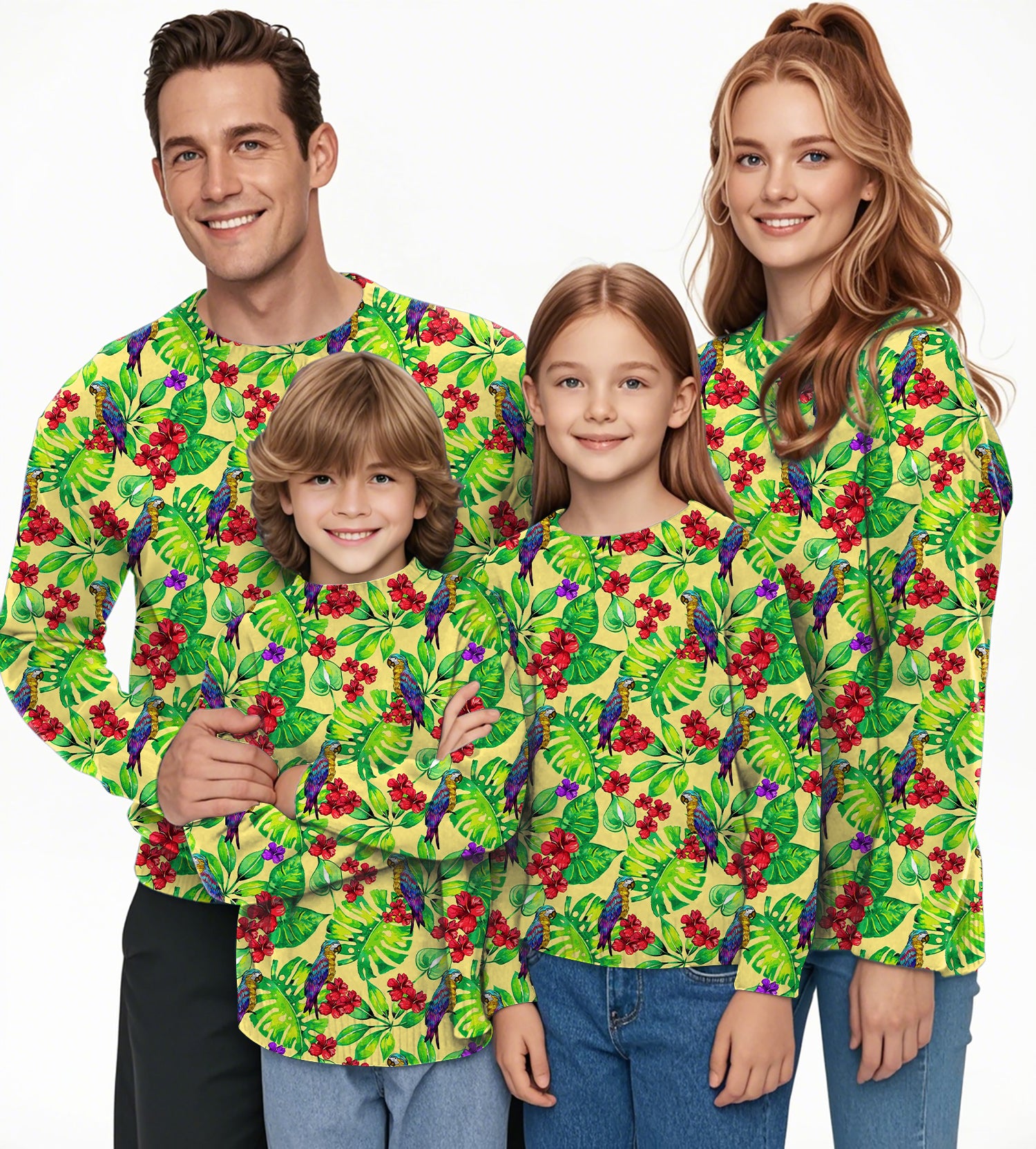 Palm Leaf Toucan Crewneck Pullover Ugly Sweater Men Women boy girl family