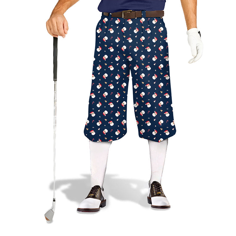 Men's golf knickers with Santa Claus Christmas candy cane pattern in soft, breathable fabric