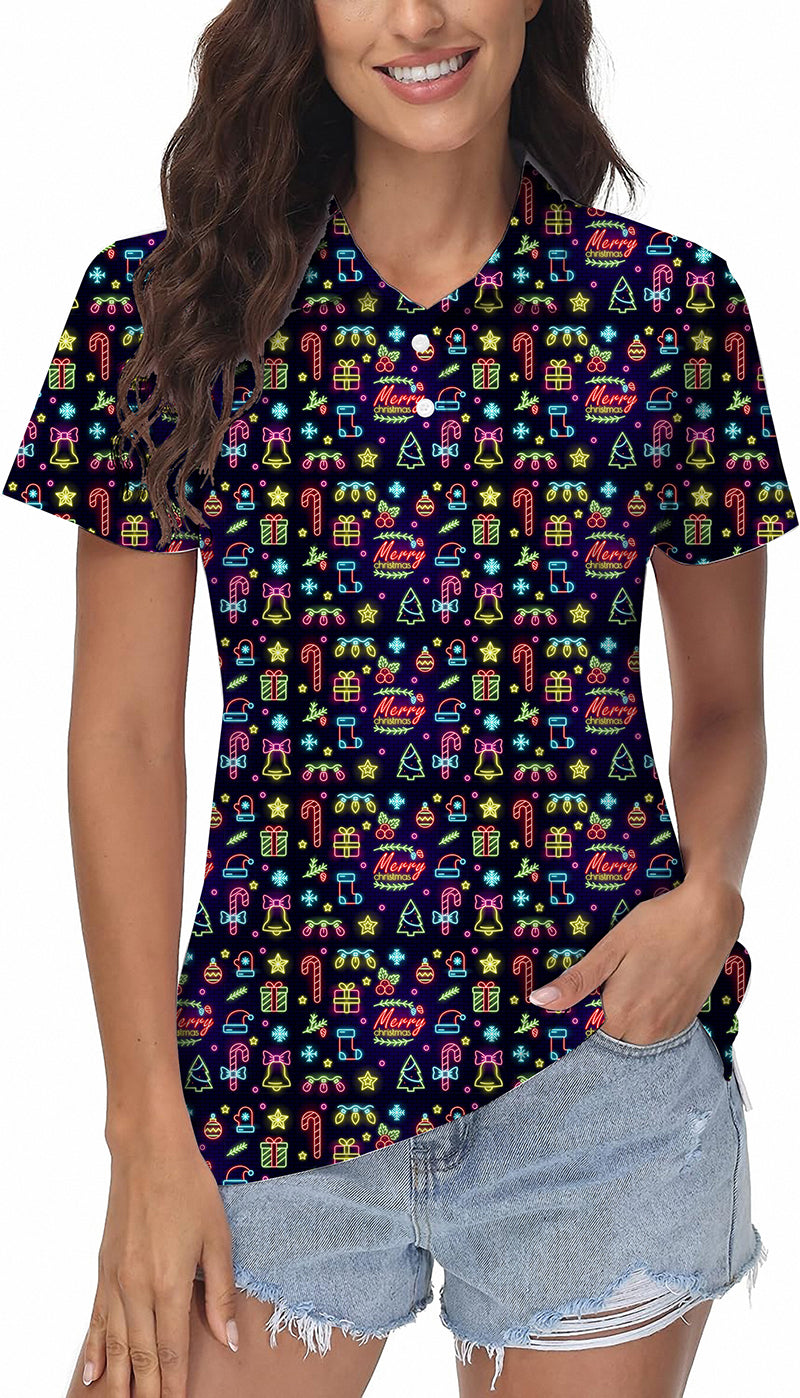 Neon Merry Christmas Women's Golf Polo