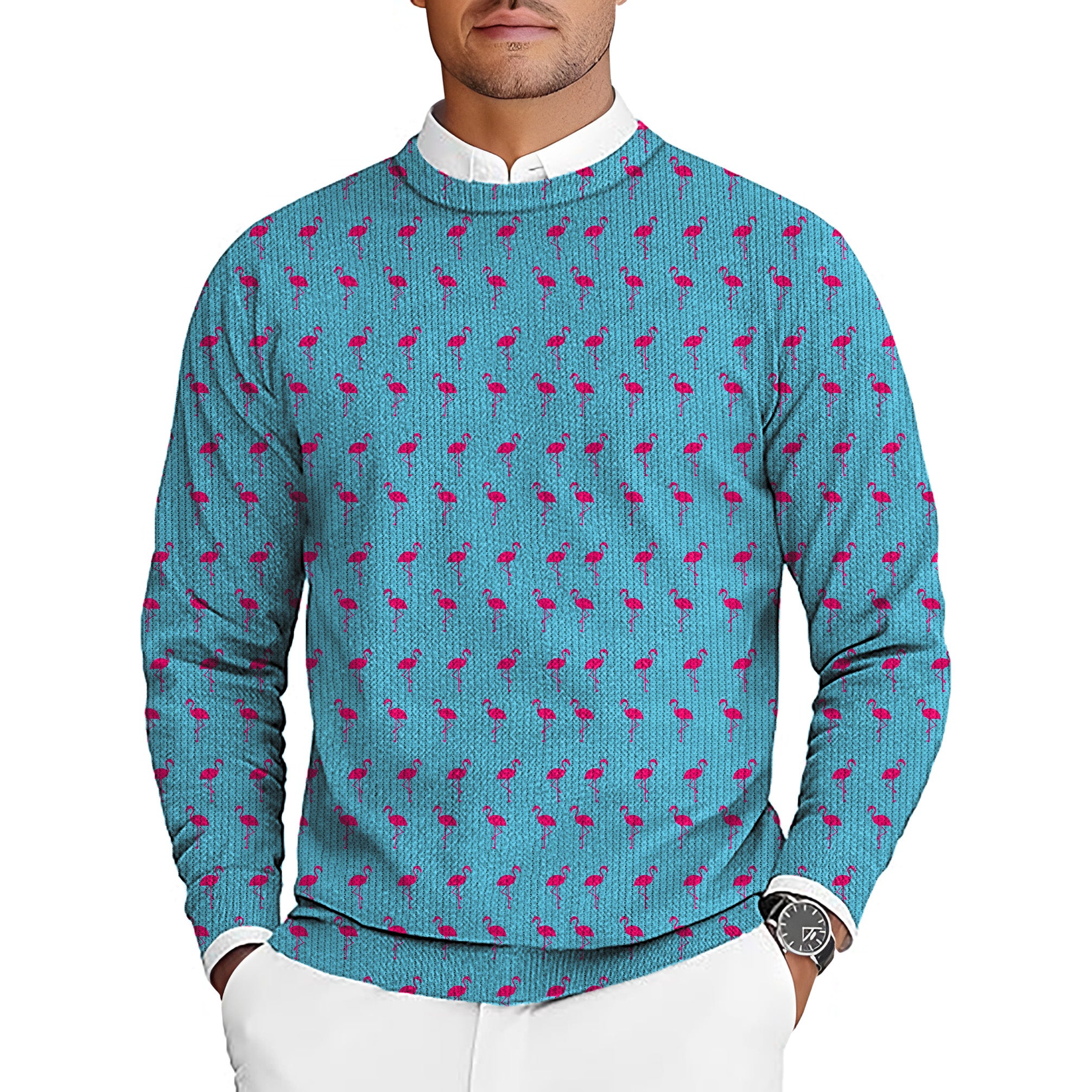 flamingo Men's Golf Crewneck Pullover Sweaters Ugly Sweater