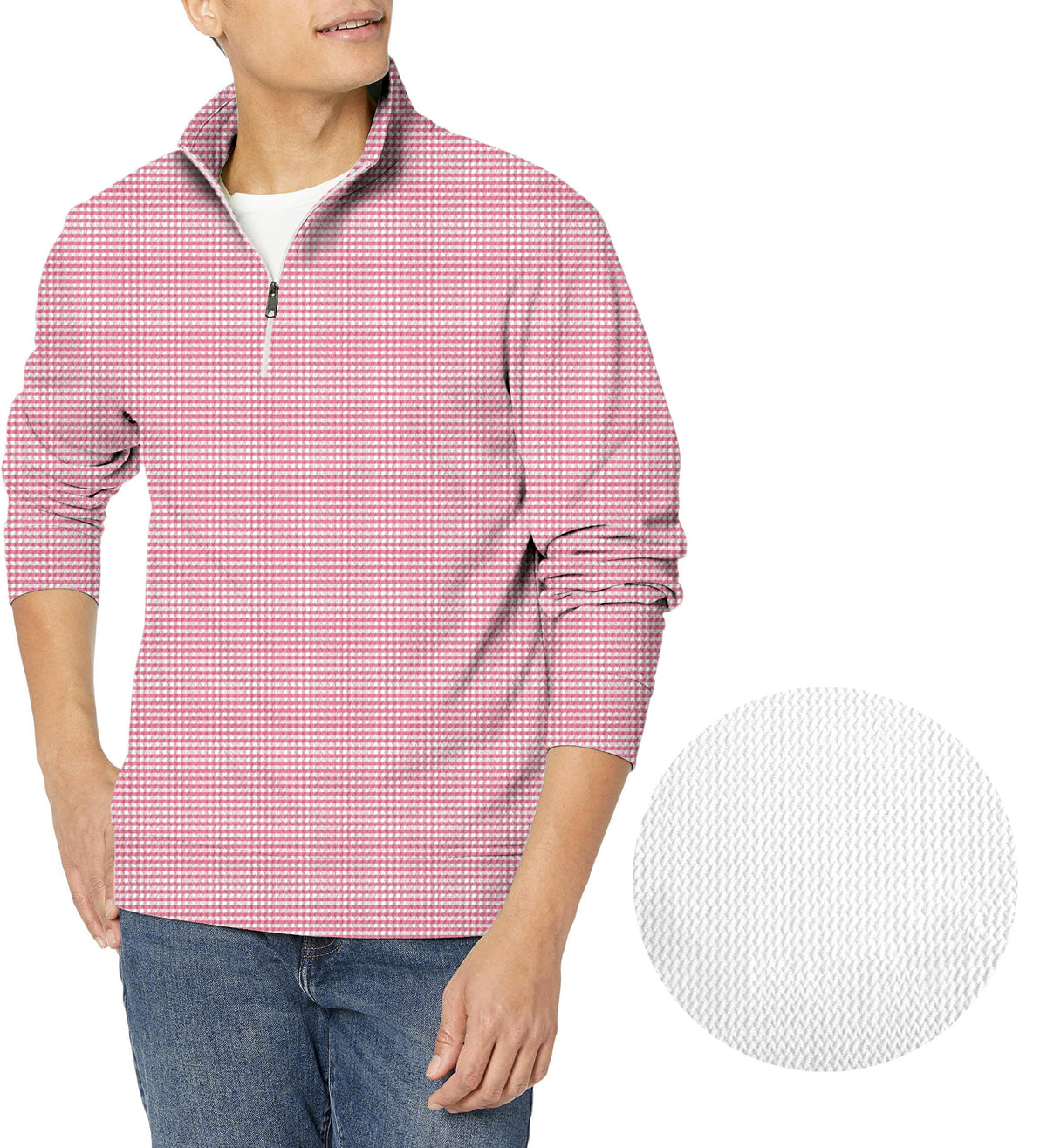 Pink striped and checkered squares Men's Golf Waffle Zipper Pullover