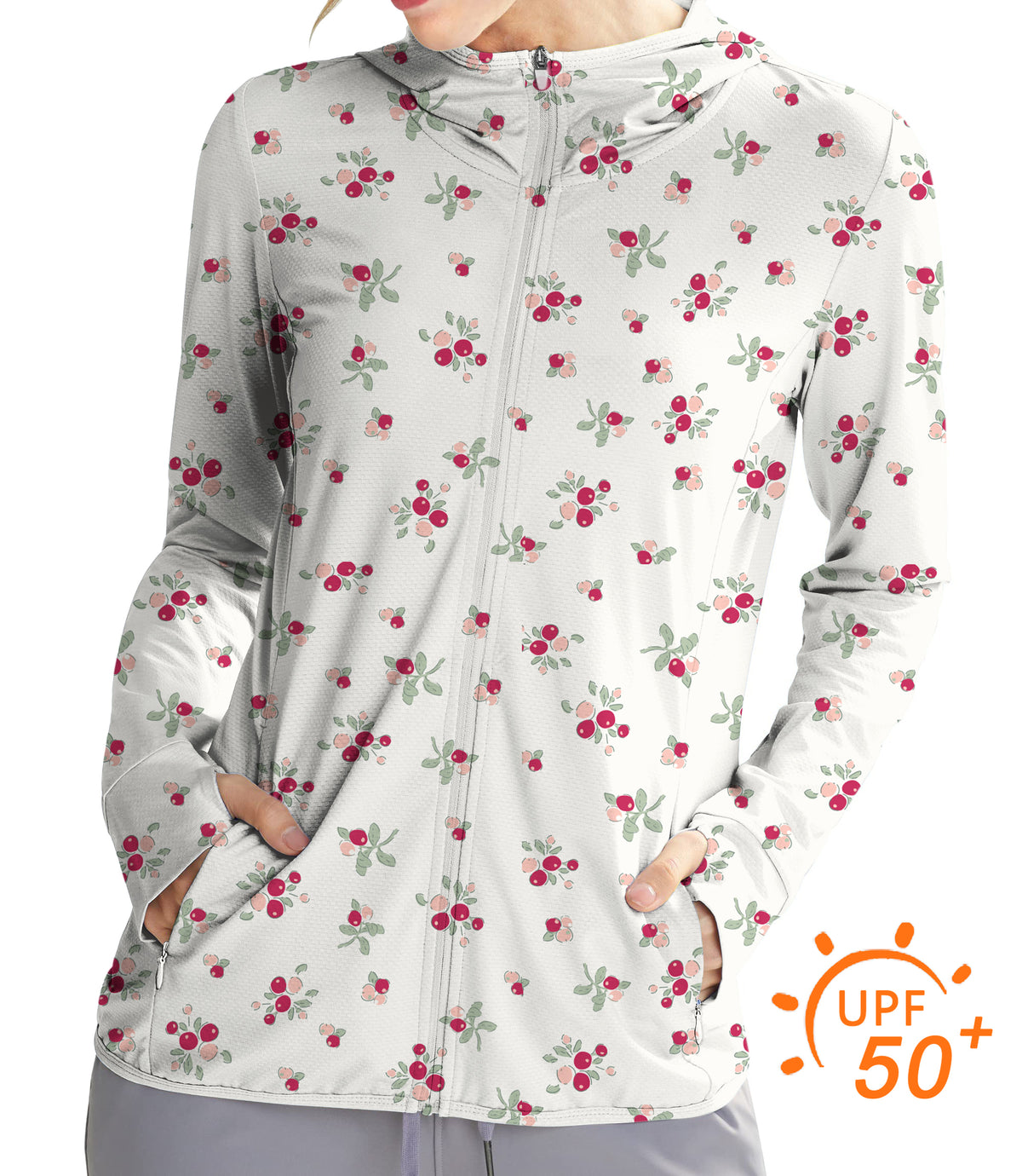 Women's Outdoor Christmas holly berries Golf Sun Protection Slim Fit zip hoodies