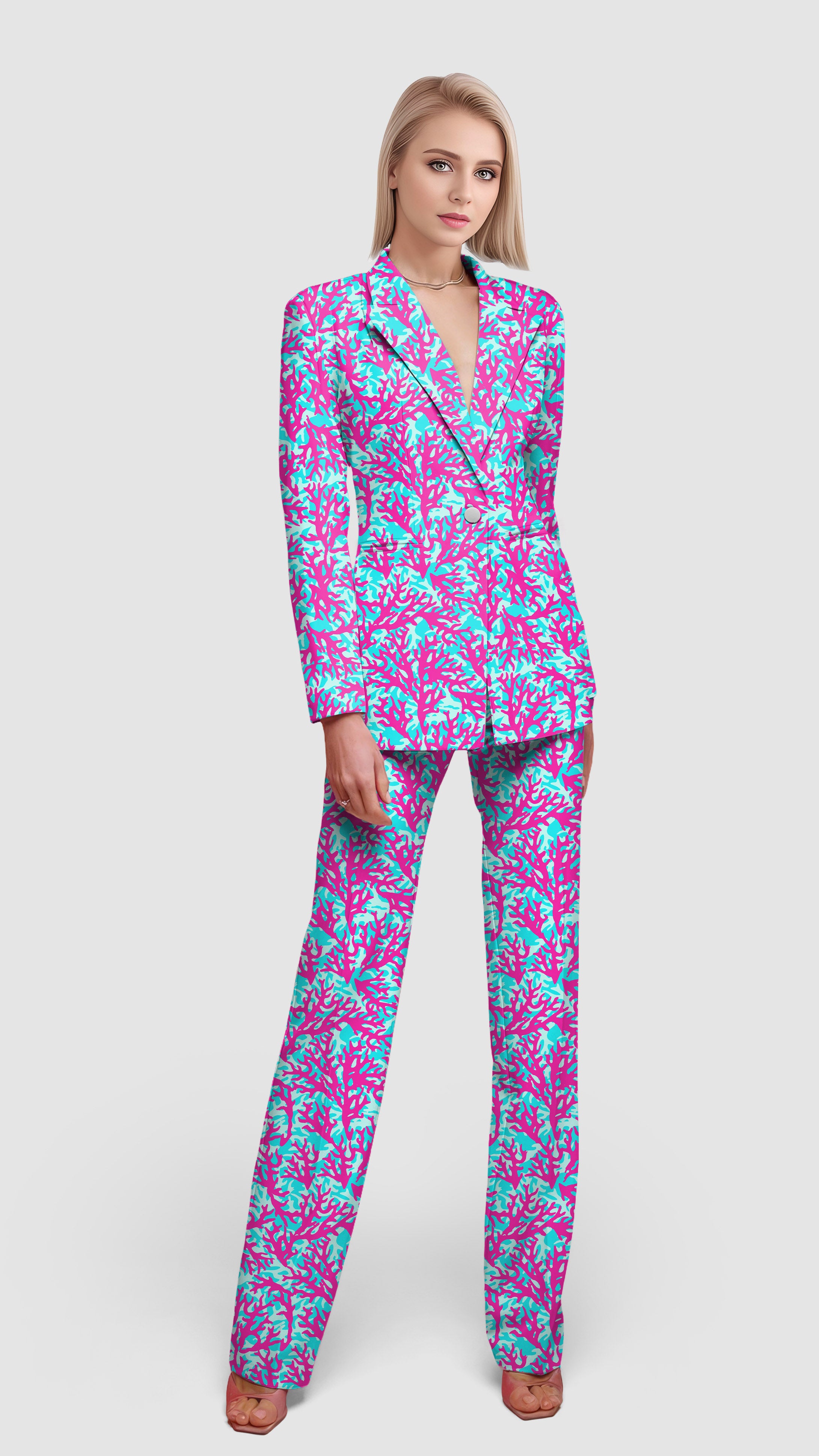 Coral Reef-Women's Blazer Casual Work Office Blazer Suit set