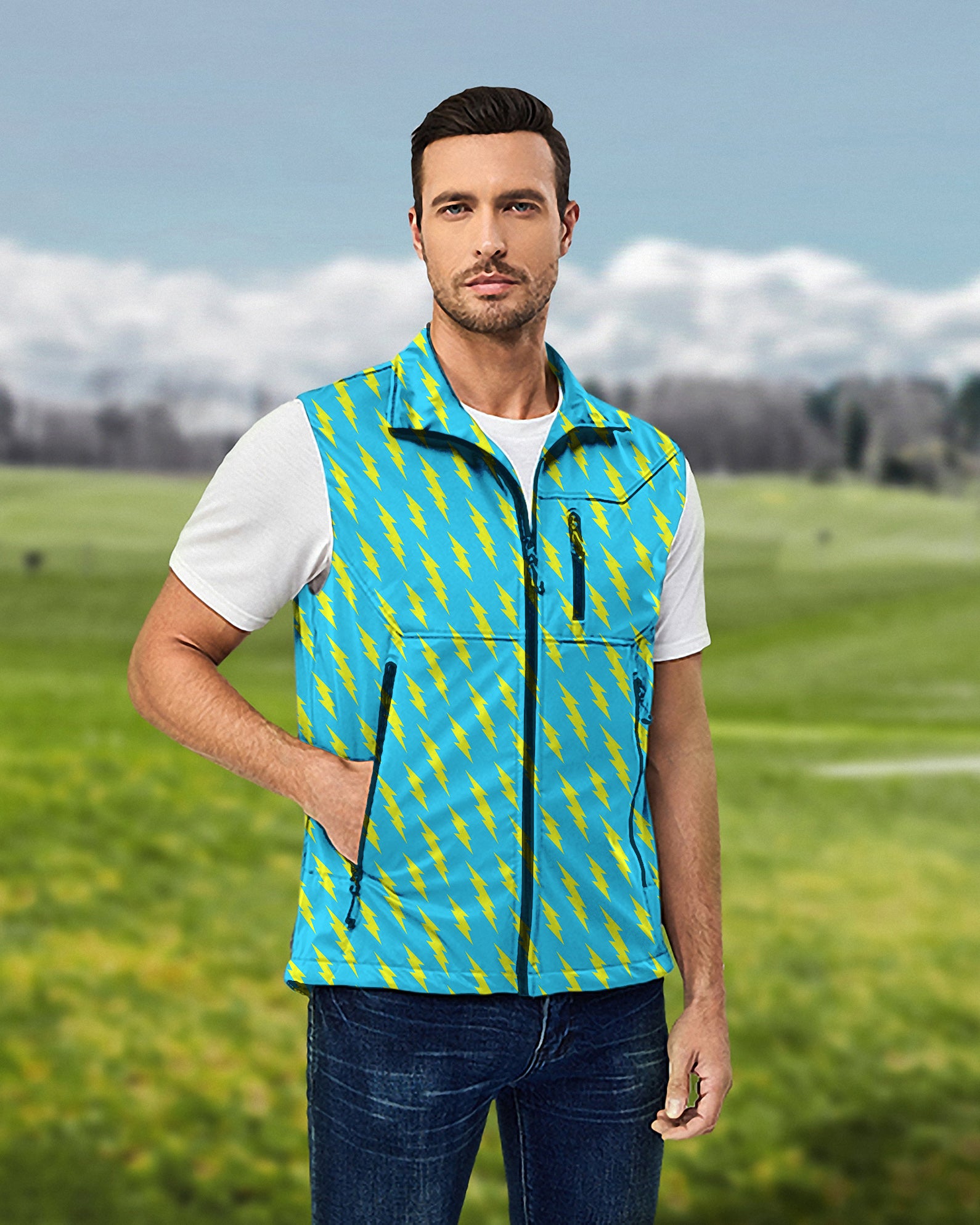 Men's Lightning Links Lightweight Softshell Vest Sleeveless Jacket for Golf Windproof Waterproof