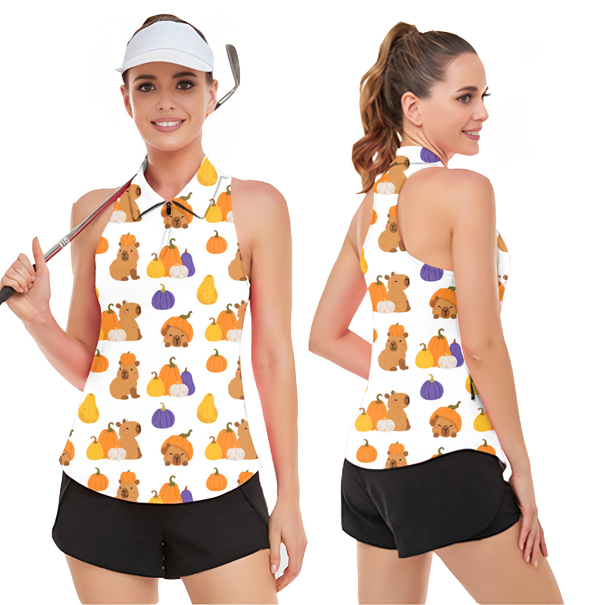 Halloween Capybara Women’s Sleeveless Golf Tank Top Shirt Polo