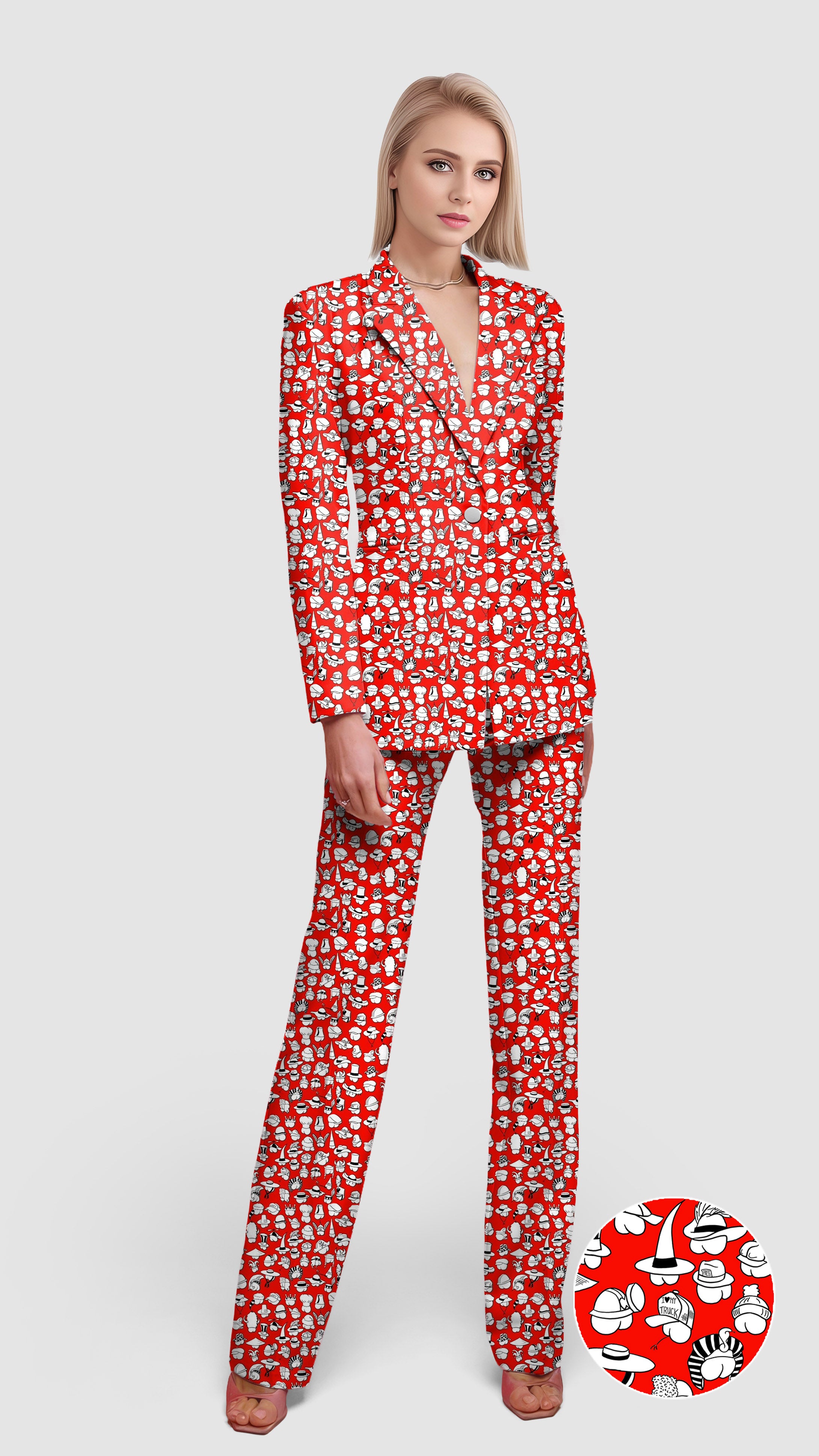 Red Versatile Hips Designer style Women's Blazer Casual Work Office Blazer Suit set