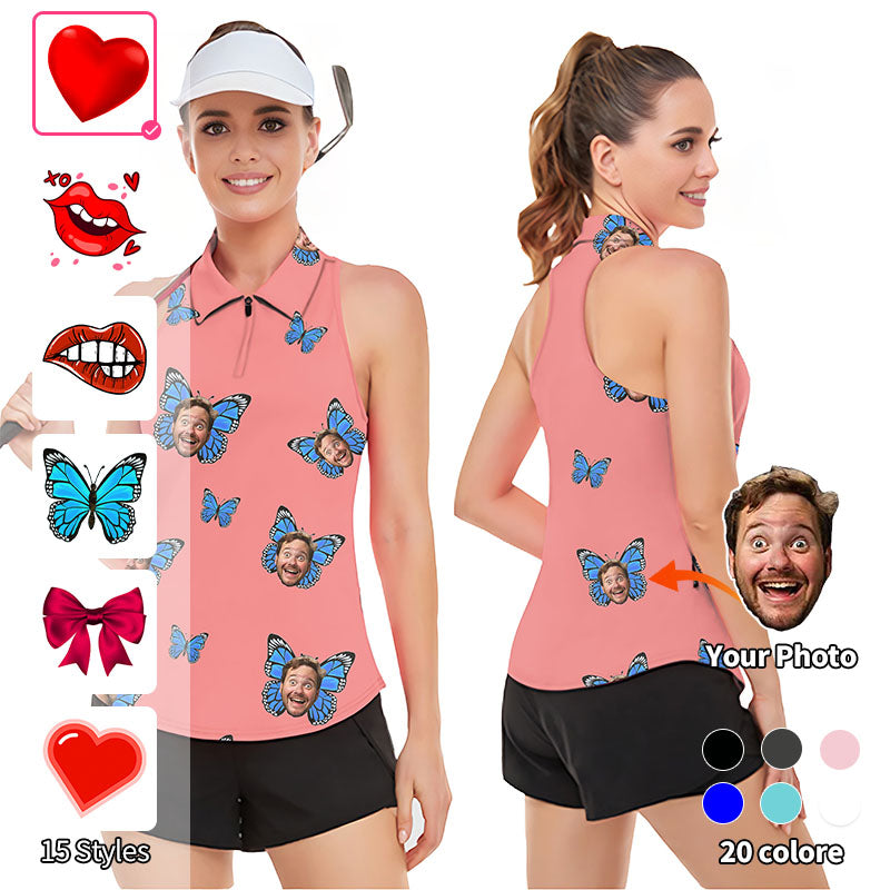 Valentine's Day Custom Photo Face Custom Color Hot Pink Love Women’s Sleeveless Golf Tank Top Shirt Polo