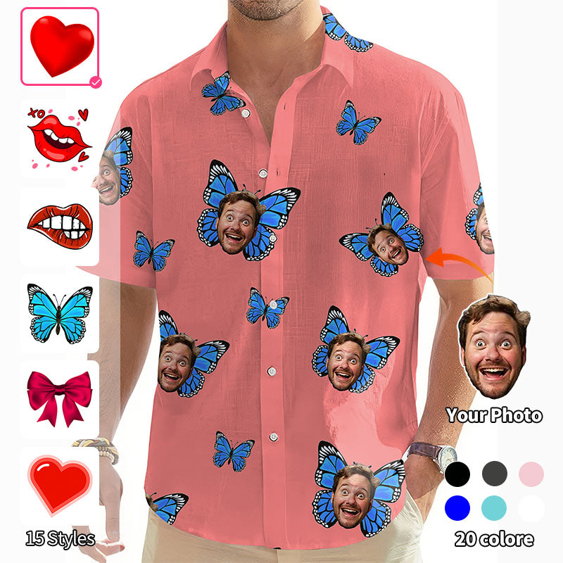 Valentine's Day Custom Photo Face Custom Color Hot Pink Men's Golf Hawaiian Shirts Button Down Shirt