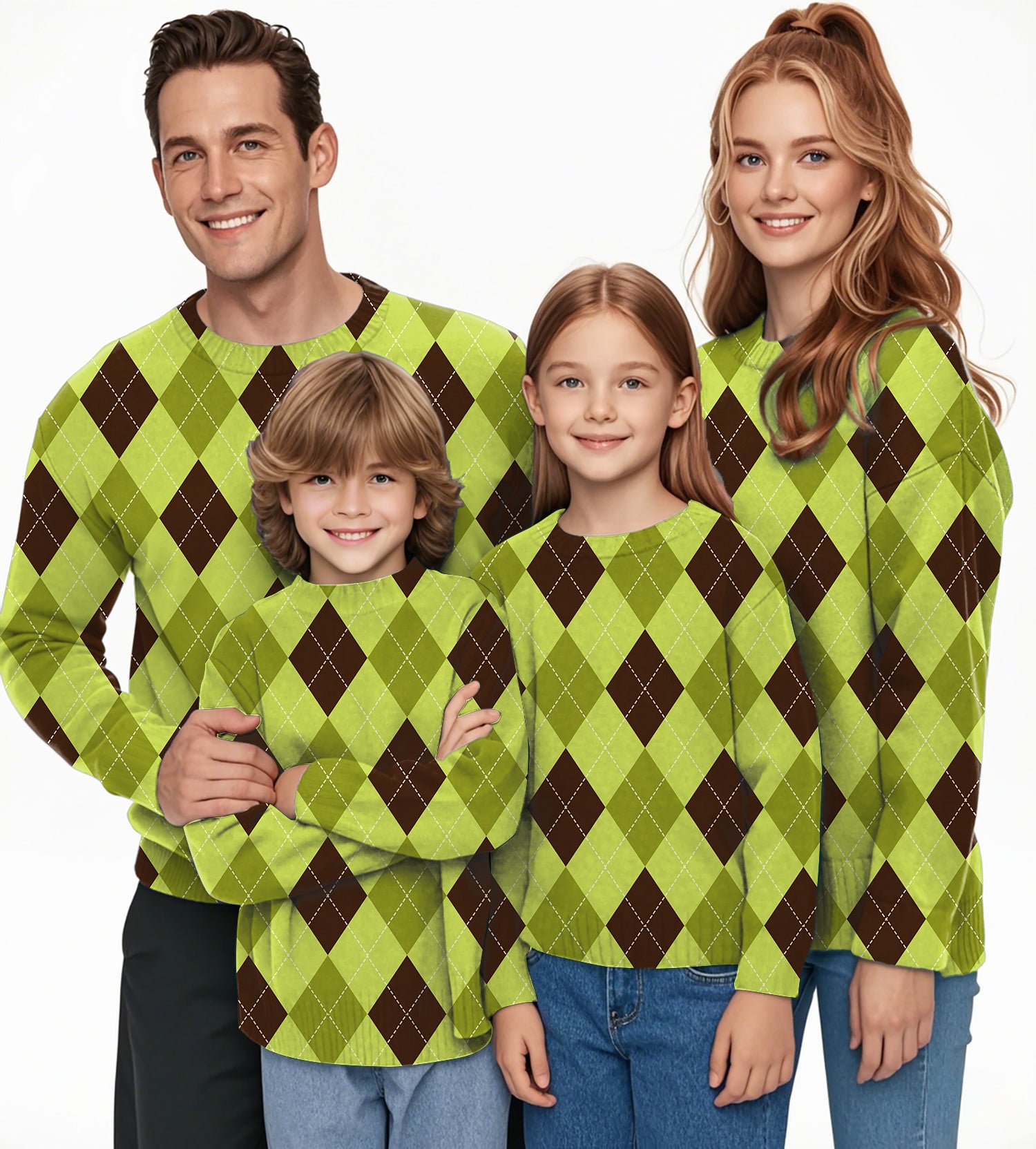 Yollow Argyle Crewneck Pullover Ugly Sweater Men Women boy girl family