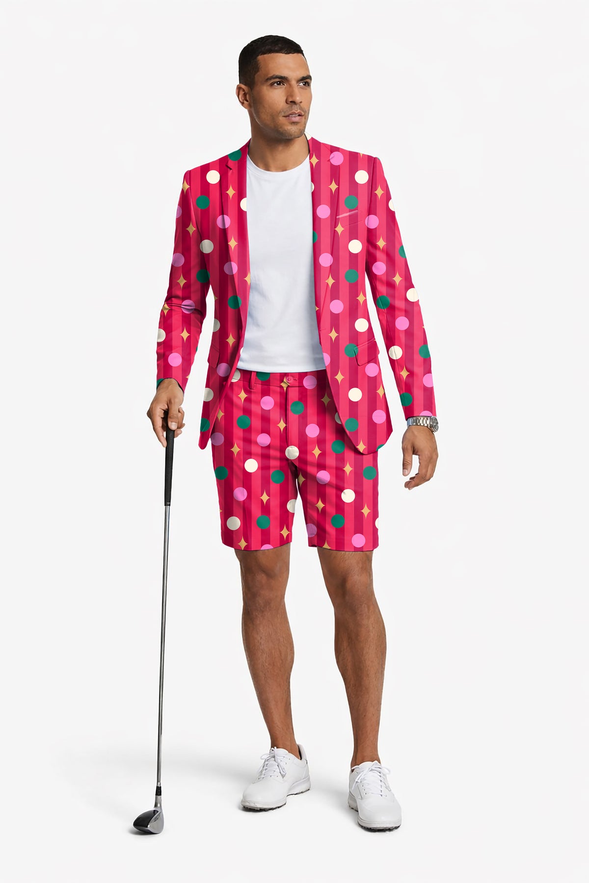 Red Christmas Lollipops Men's Party Costumes-Theme Party 2pcs Suit set-Blazer Shorts