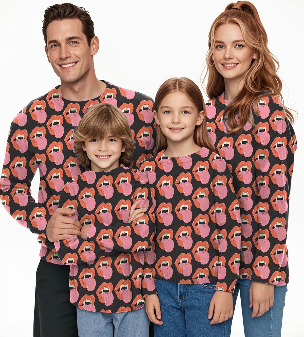 Halloween Vampire Mouth Crewneck Pullover Ugly Sweater Men Women boy girl family