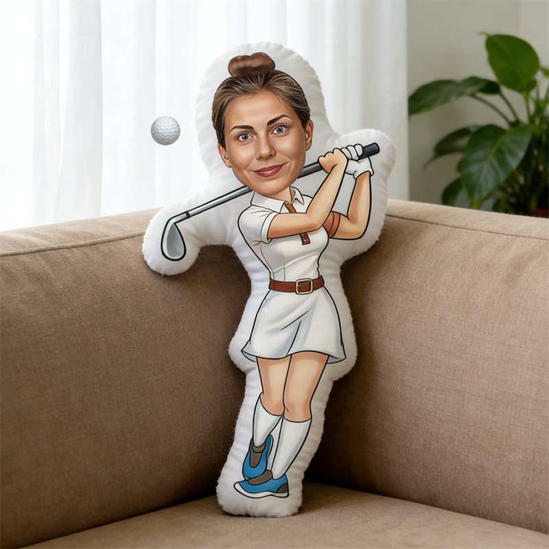 Custom Photo Face Pillow Play Golf Face Picture White Pillow Doll Face Shaped Pillow Golf Gift for Living Room