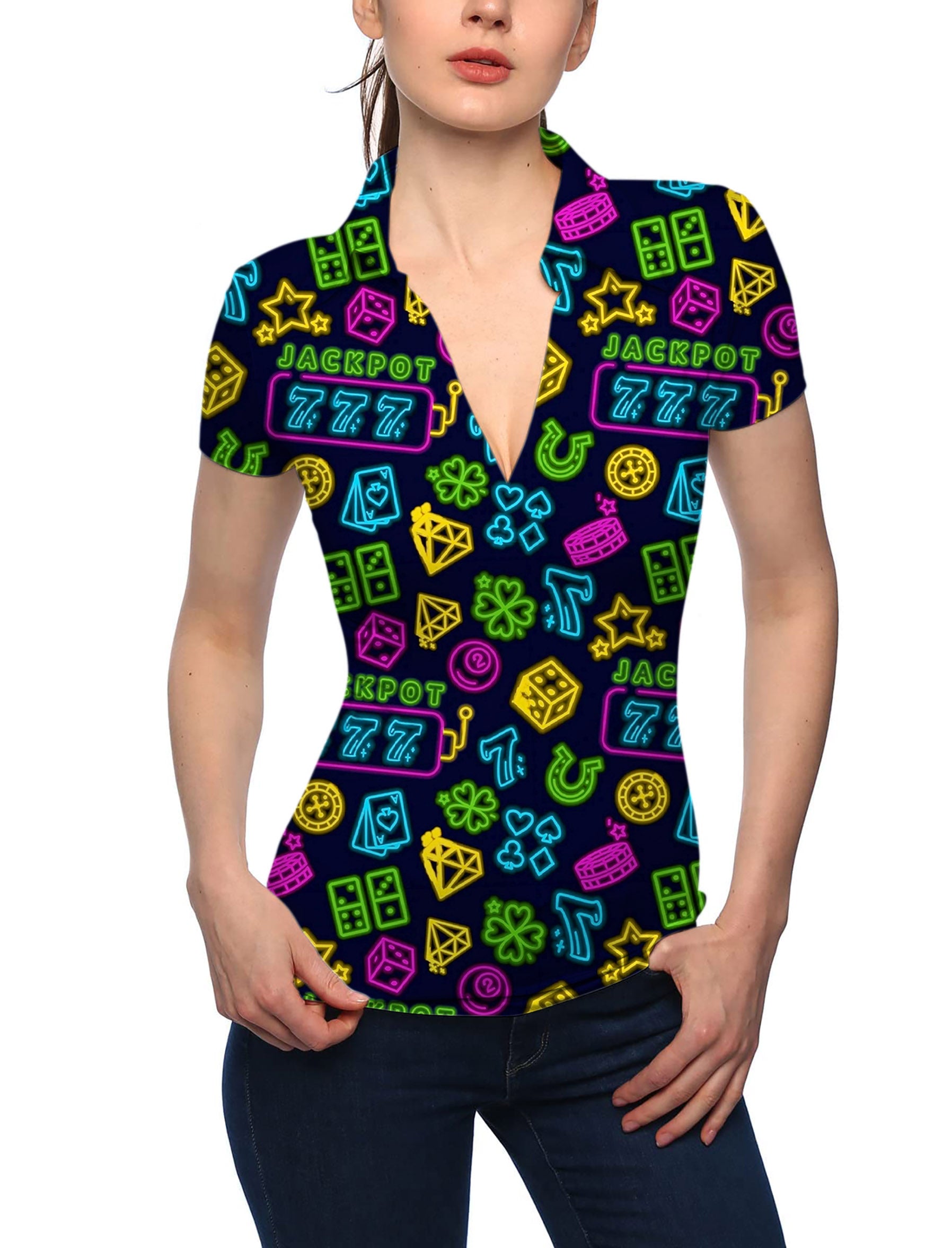 Women's Hitting Jackpots V Neck Golf Polo