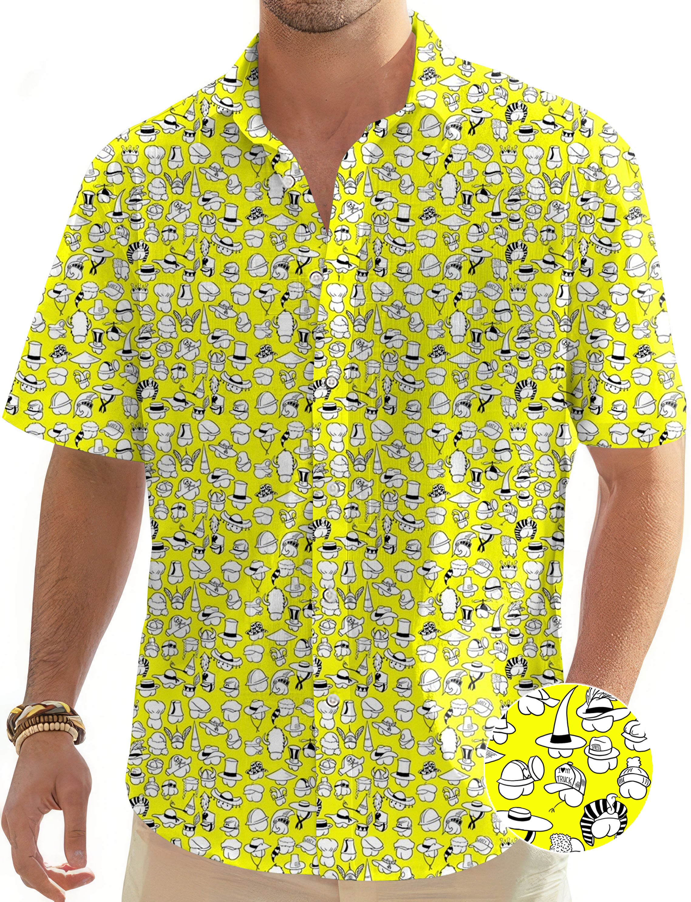 Yellow Versatile Hips Designer style Men's Golf Hawaiian Shirts Button Down Shirt