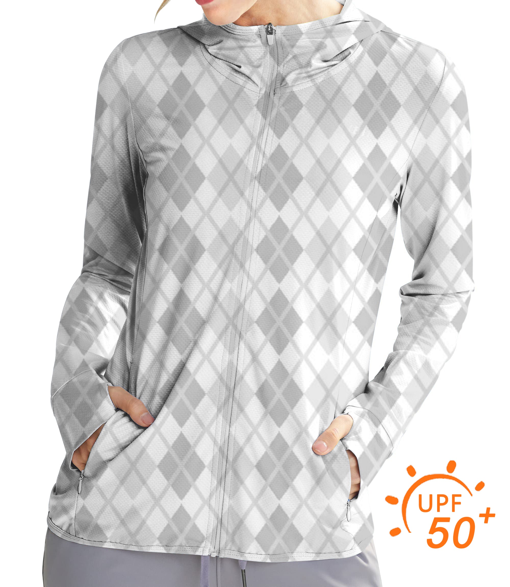 Argyle Women's Outdoor grey grid Golf Sun Protection Slim Fit zip hoodies