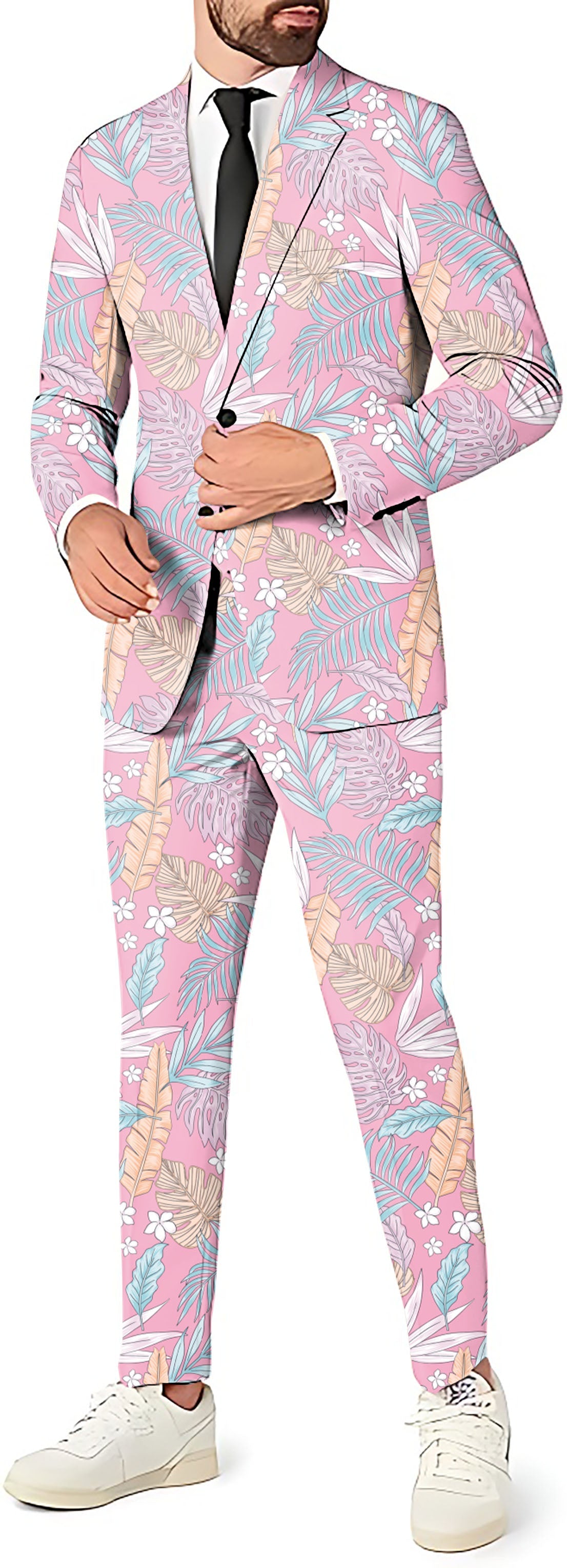 Feathered Paradise Men's pink floral blazer and pants party suit with vest option
