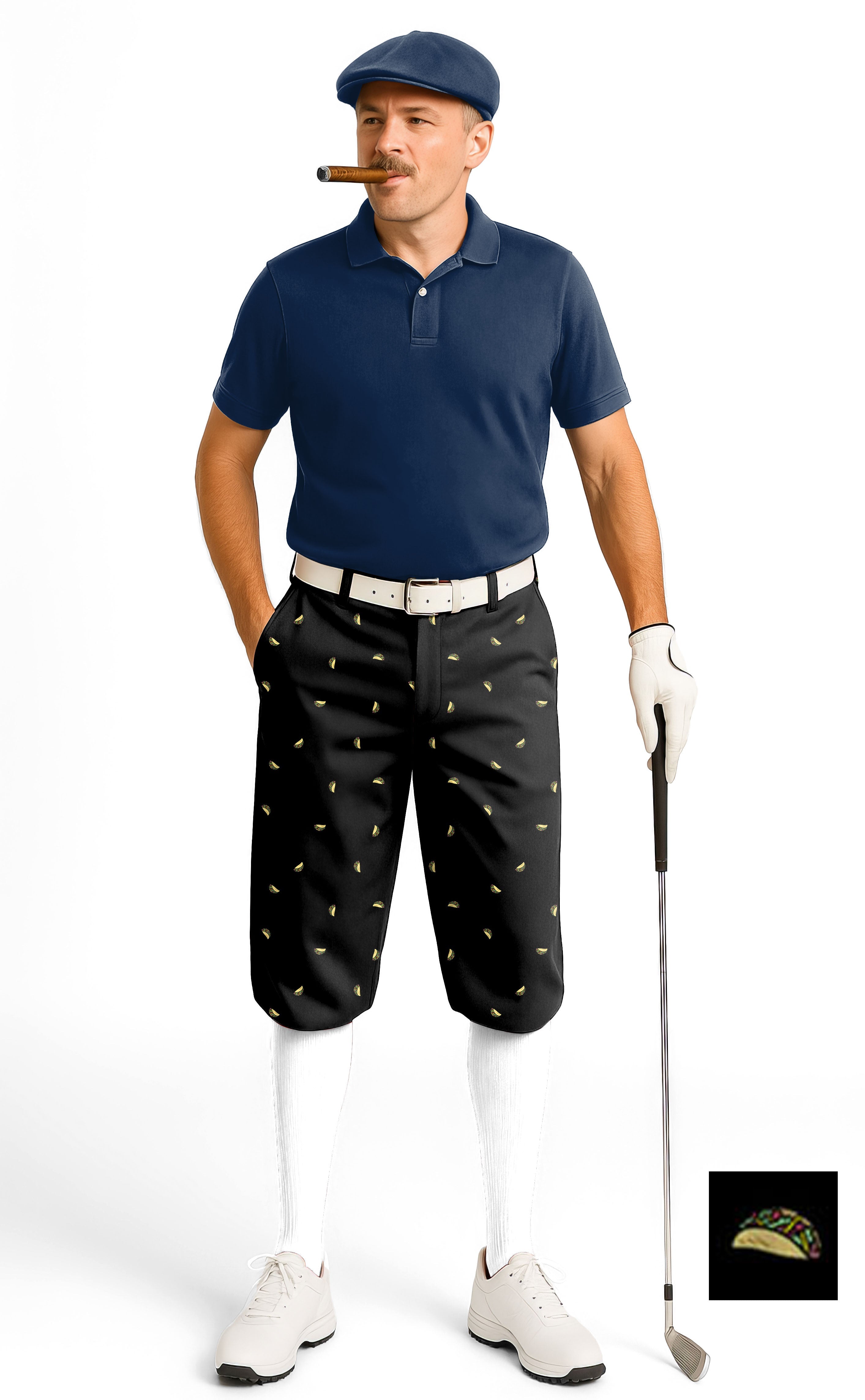 Men's Taco Custom golf knickers with snug ankle cuffs and adjustable velcro design