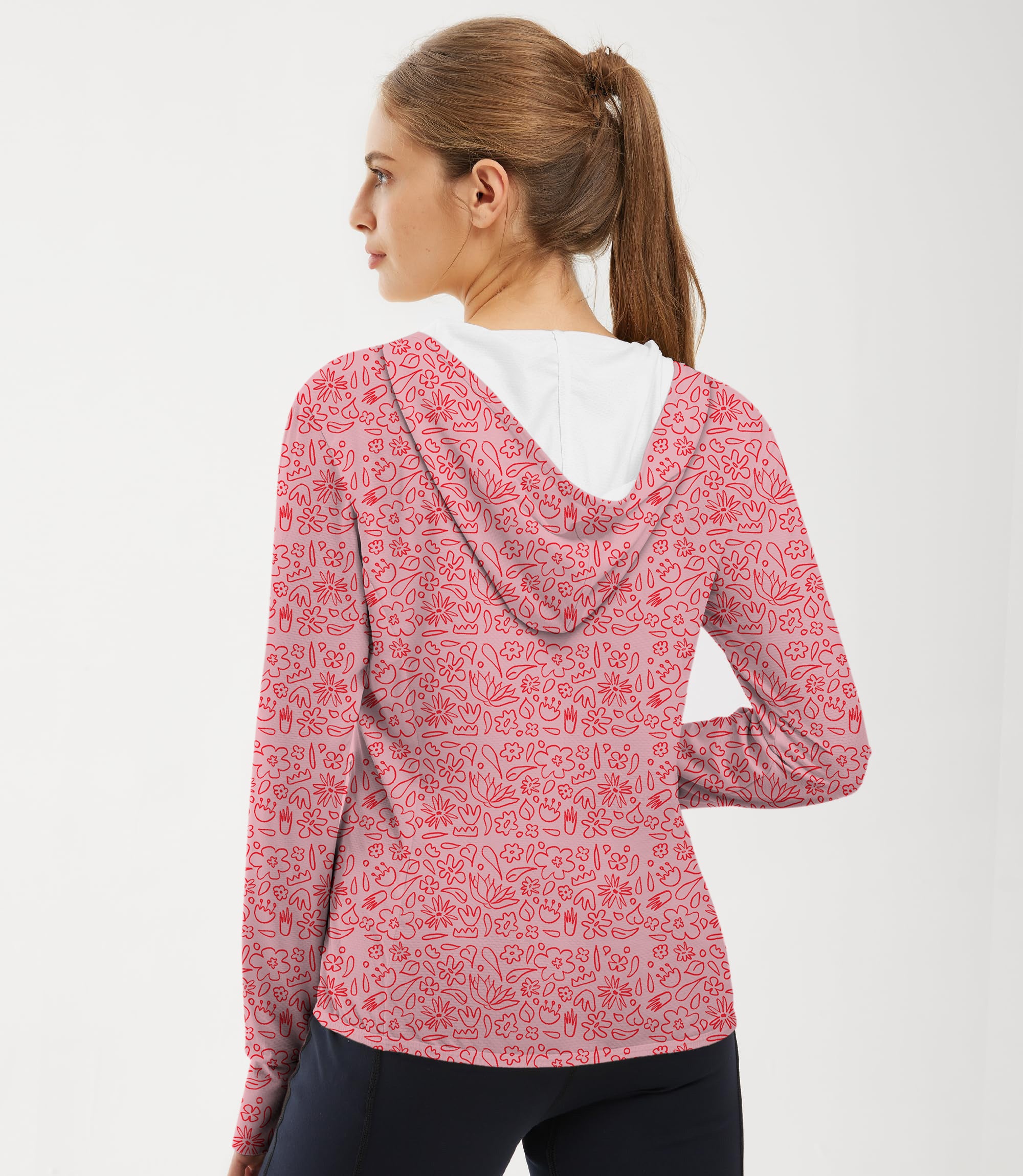 Women's Outdoor Simple Pink Flower Drawing Golf Sun Protection Slim Fit zip hoodies