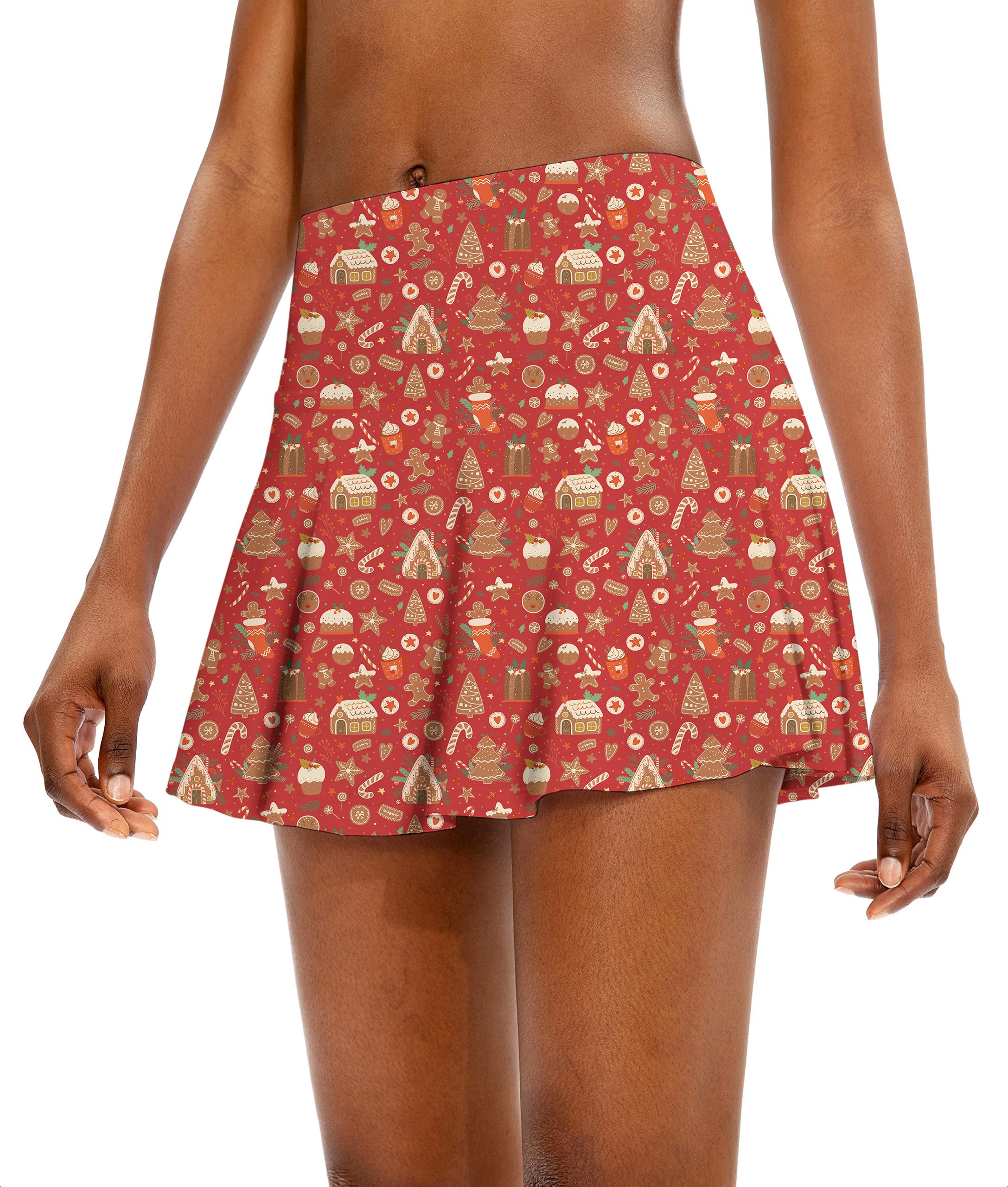 Red Christmas Candy House Women's Athletic Golf Skorts Flared Skirts