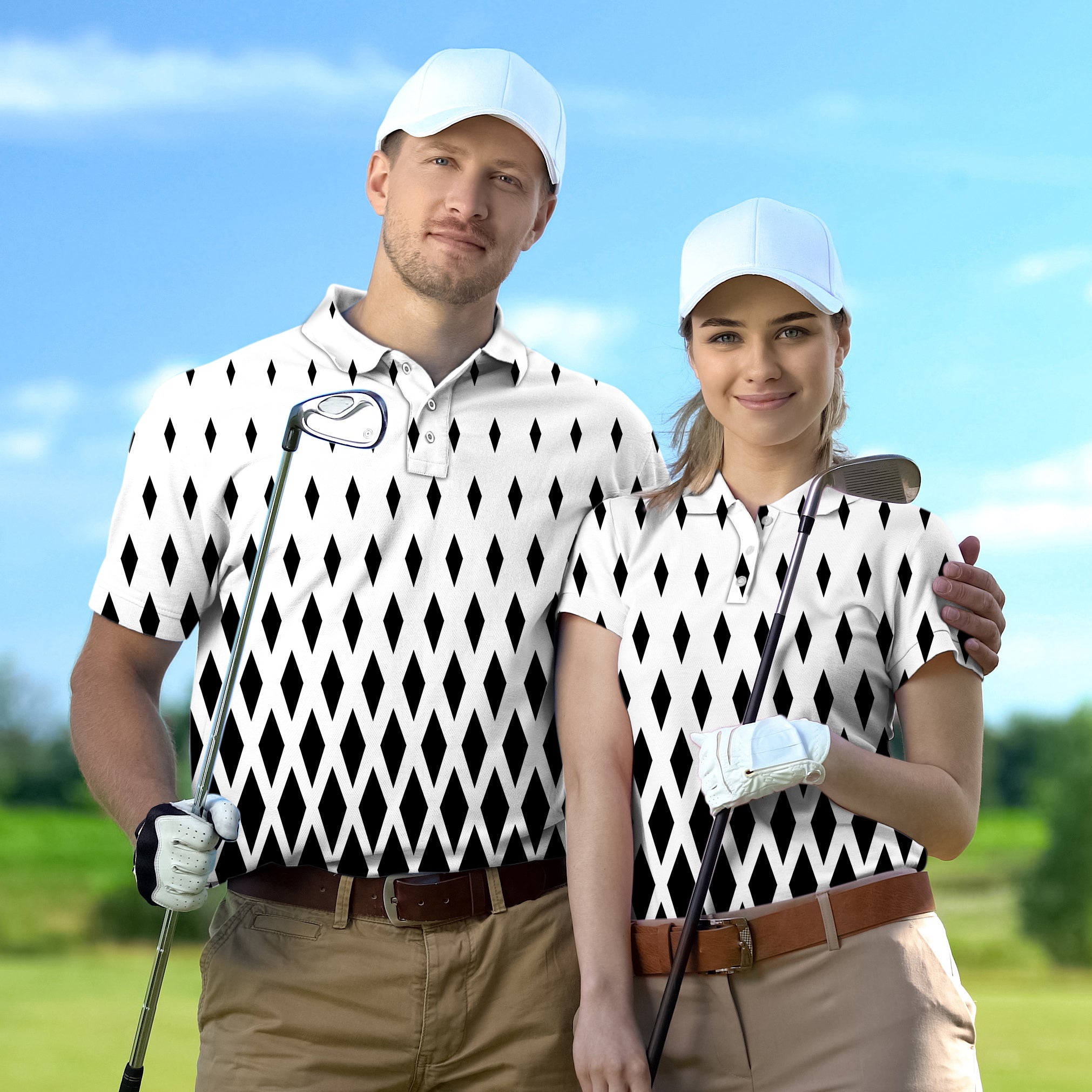 Golf Polo Couple Family set White Black Gradient tournament