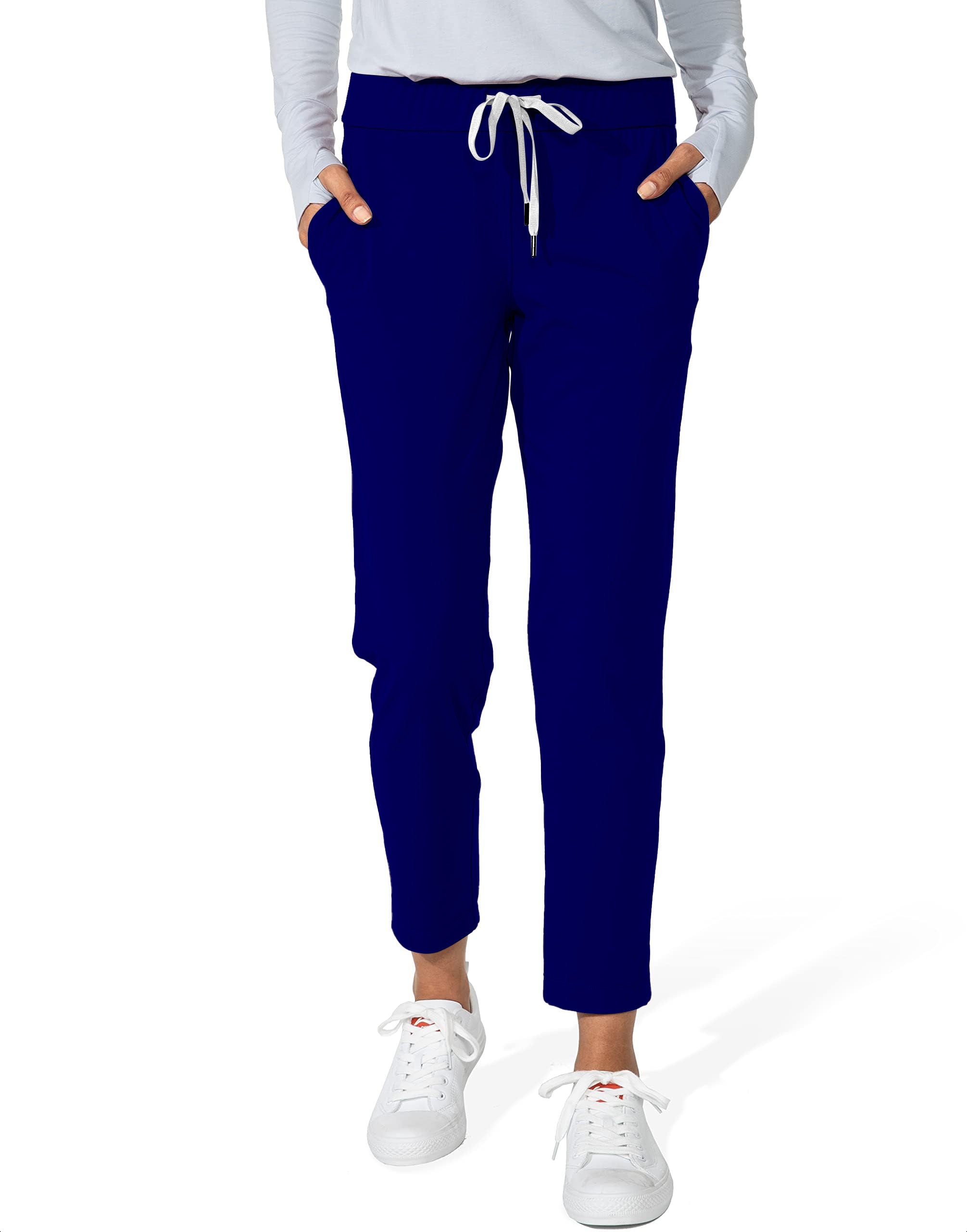 pure navy women's 7/8 stretch ankle golf pants with drawstring and pockets