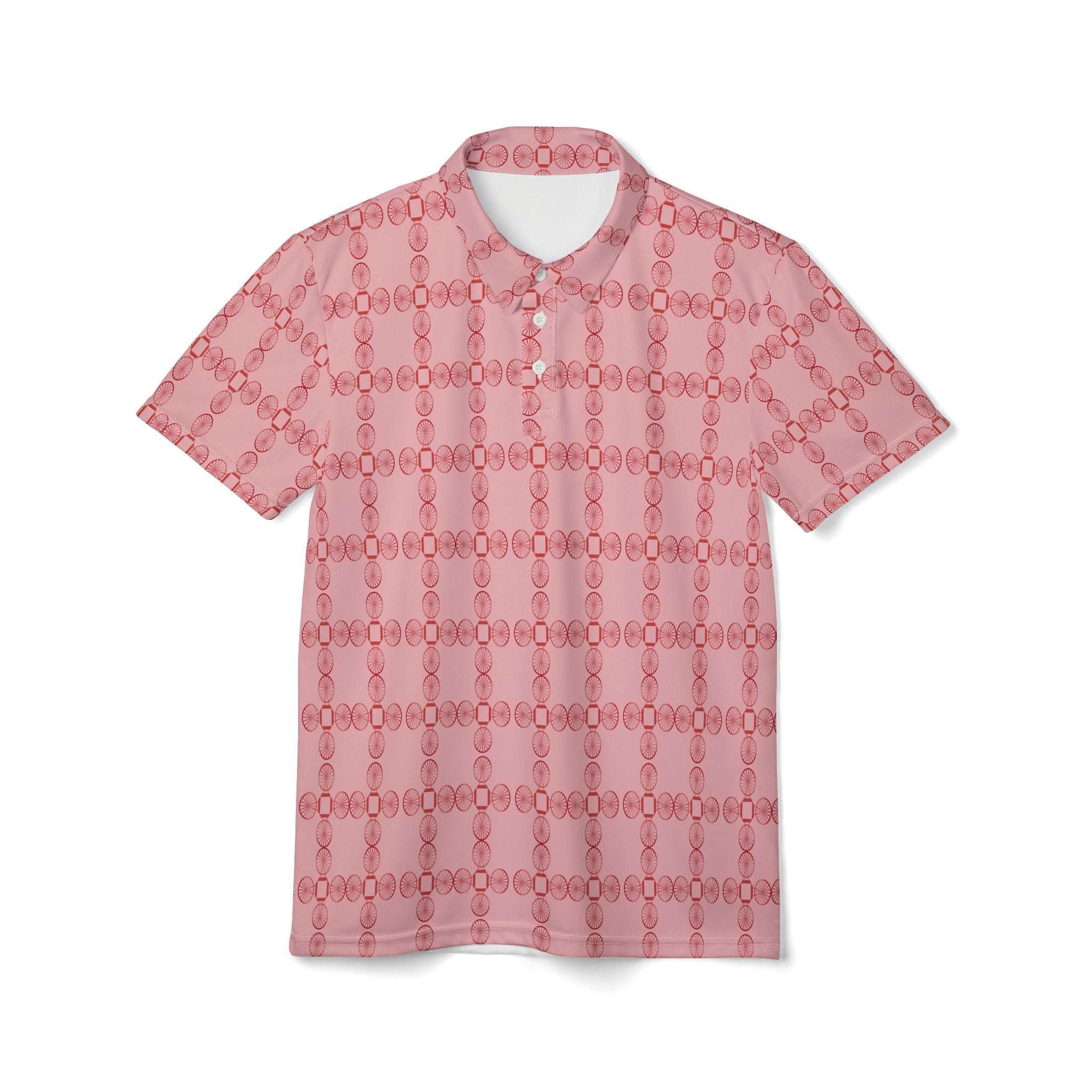 Men's limited edition pink geometric pattern golf polo shirt