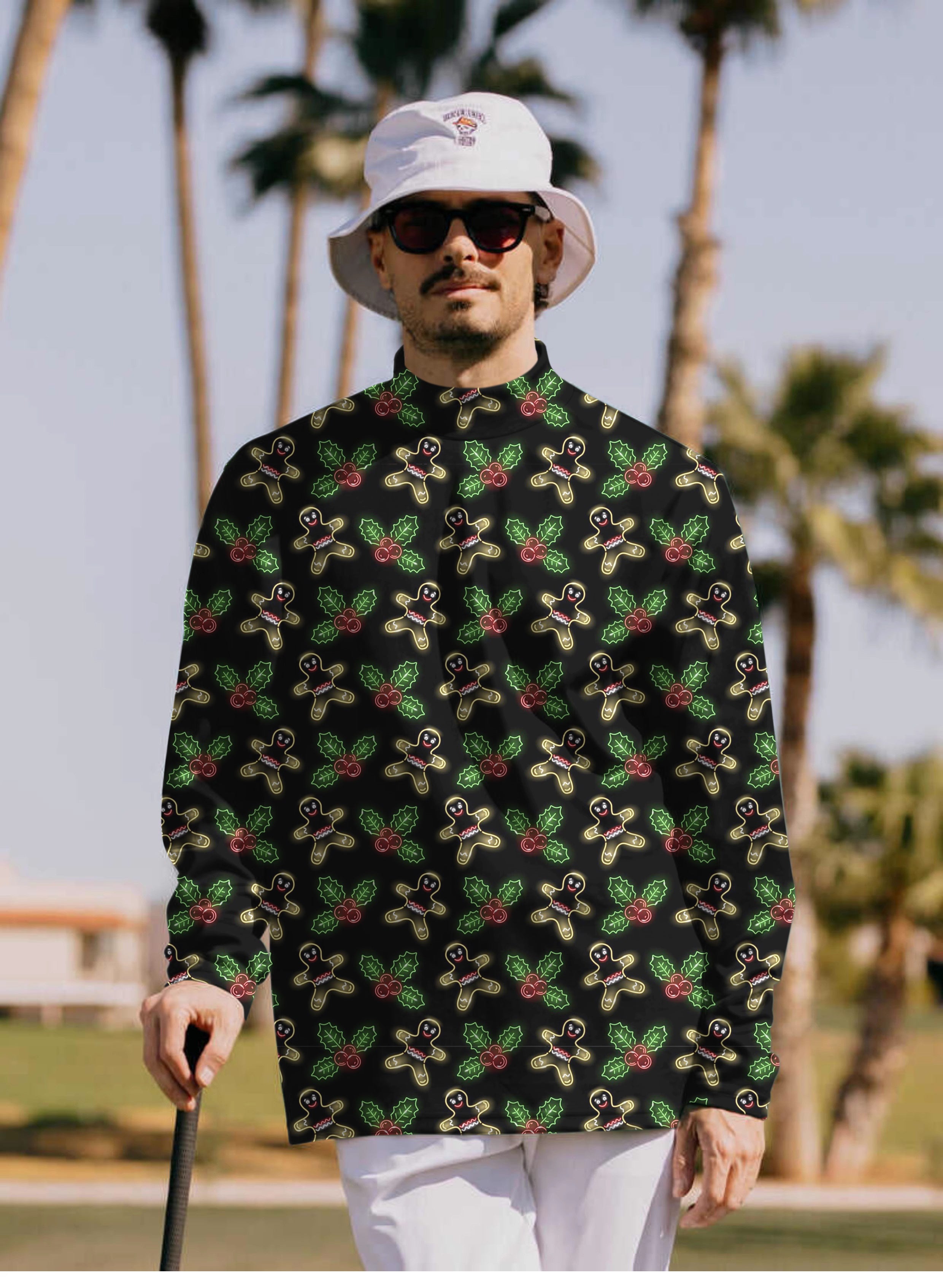 Men's Neon Gingerbread Man Pullover High neck Long/Short sleeve T-Shirt