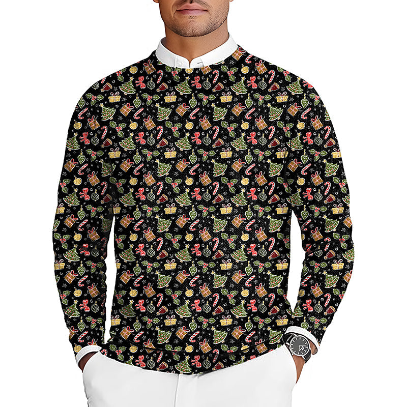 Merry Christmas gift men's golf crewneck pullover sweater with festive holiday pattern
