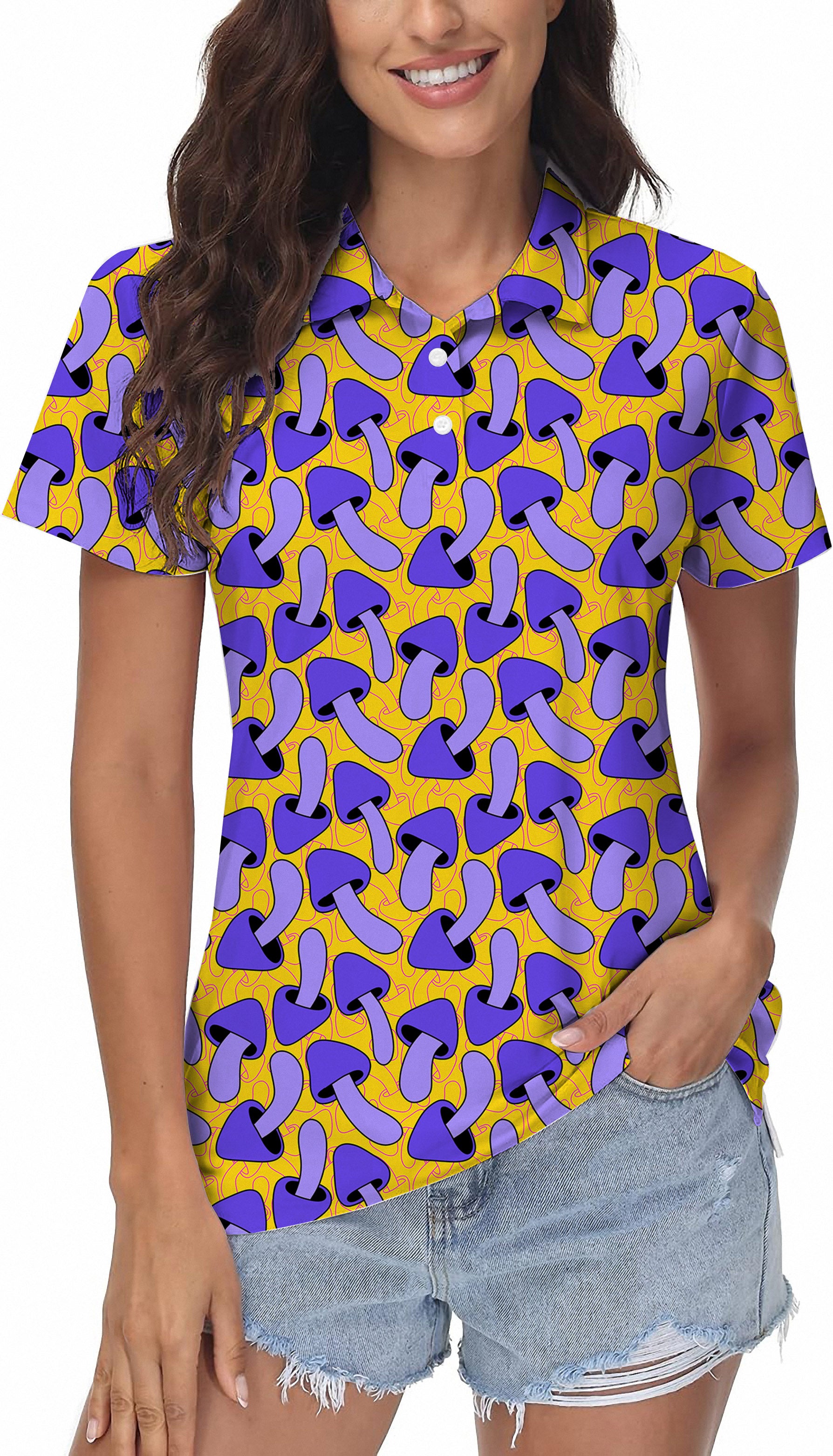 Psychedelic Mushroom Print Women's Golf Polo