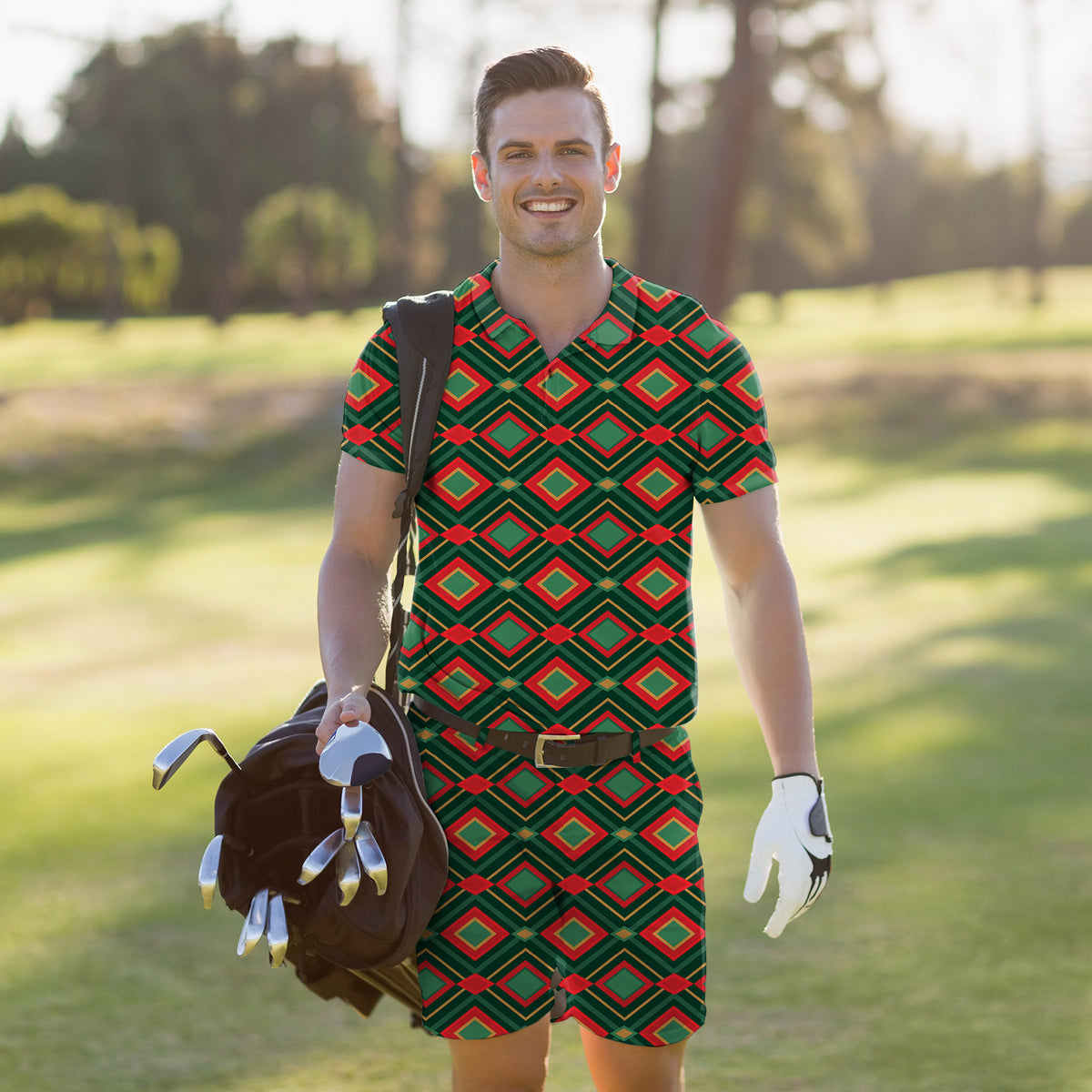 Men's Golf Set Polo+Shorts Christmas Argyle