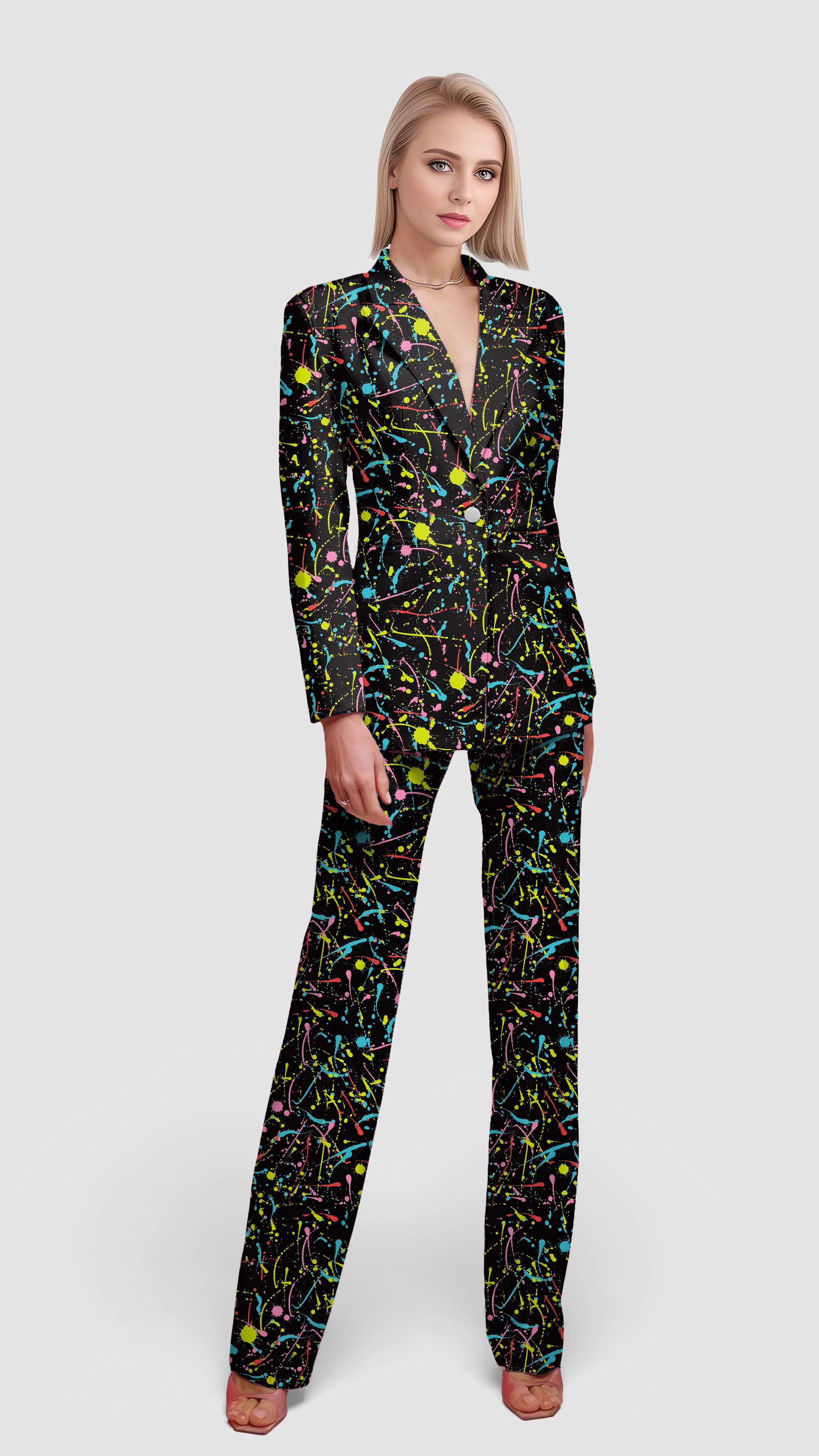 PAINT SPLATTER-Women's Blazer Casual Work Office Blazer Suit set