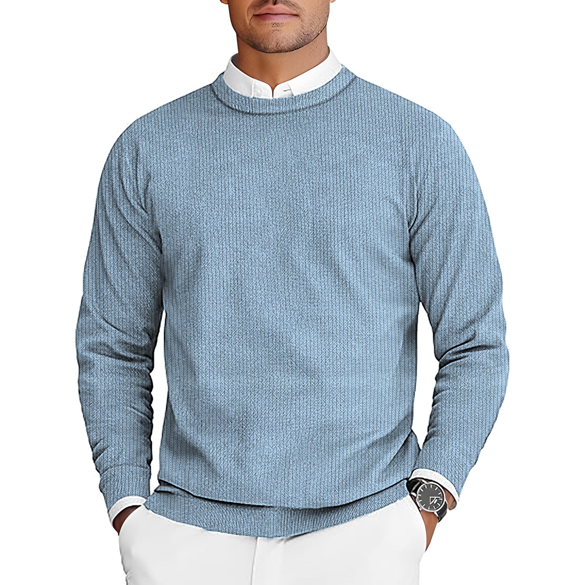 pure sky men's light blue golf crewneck pullover sweater for tournament uniforms