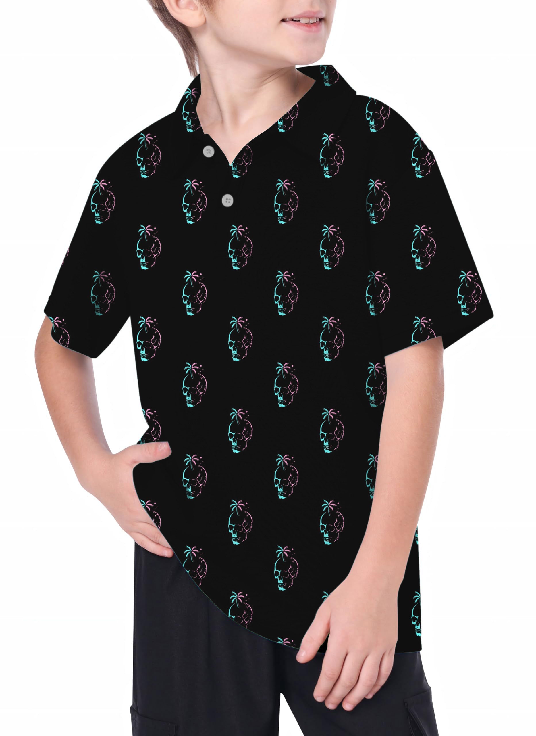 Youth Palm Skulls Golf Polo