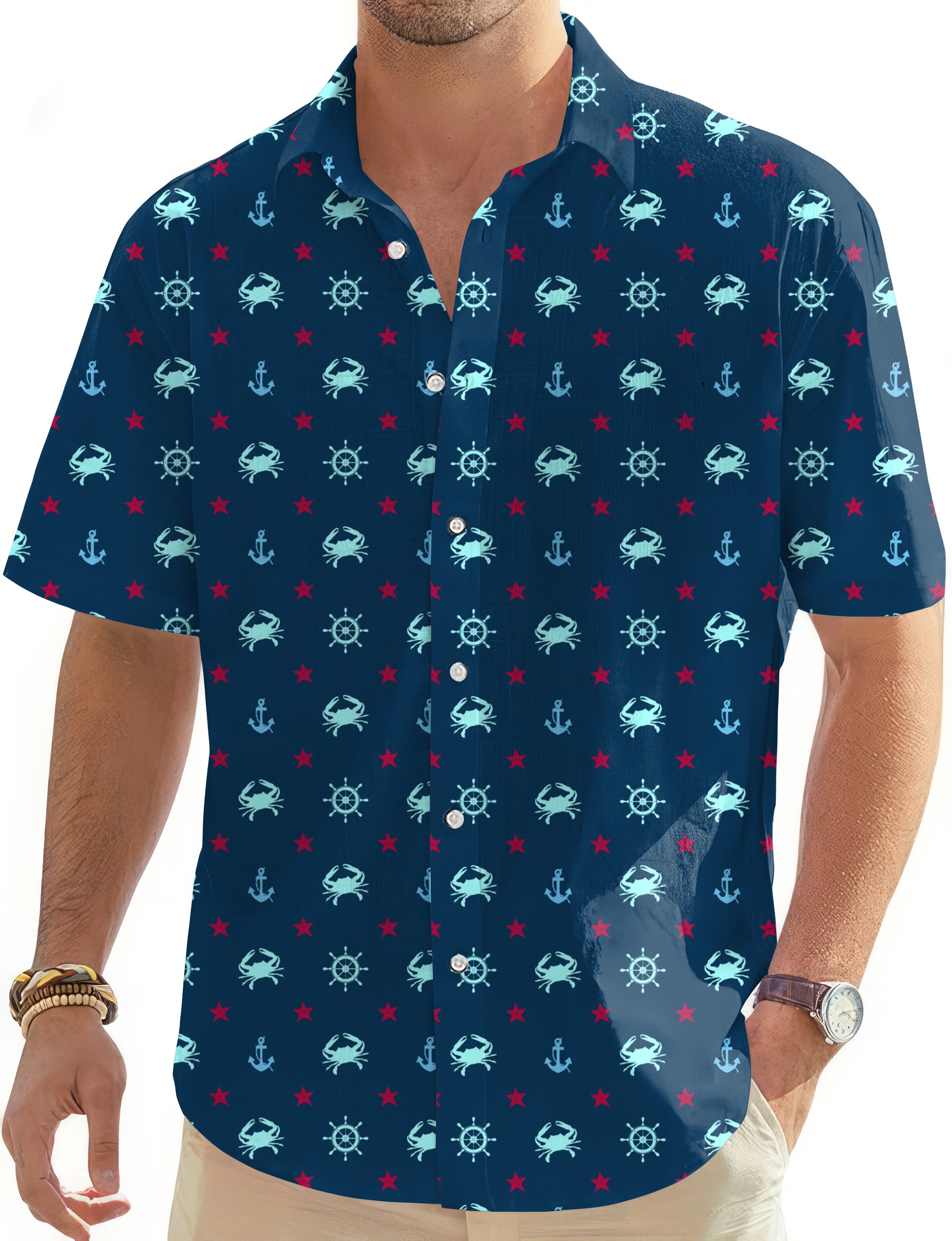 Crabs and Stars-Men's Golf Hawaiian Shirts Button Down Shirt