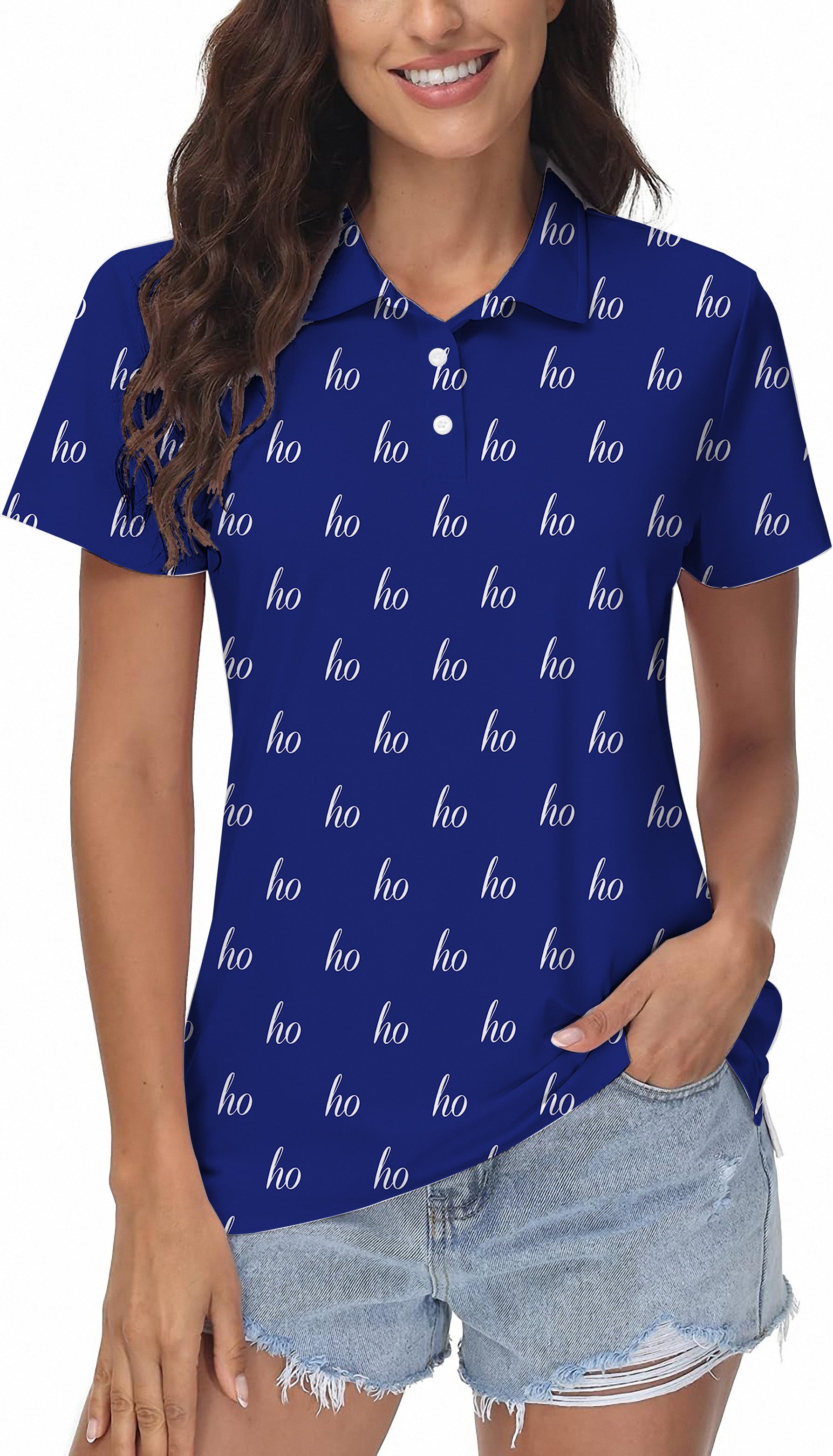 Blue Custom Name Christmas Women's Golf Polo