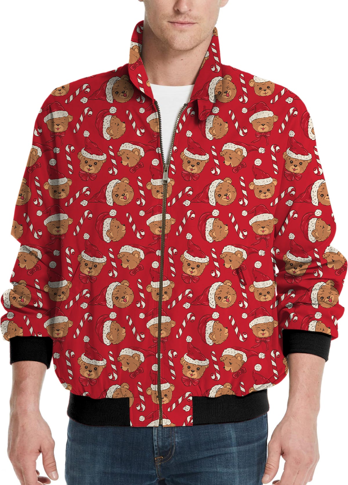 Red Christmas Teddy Bear Men's Golf Windbreaker Light Jacket