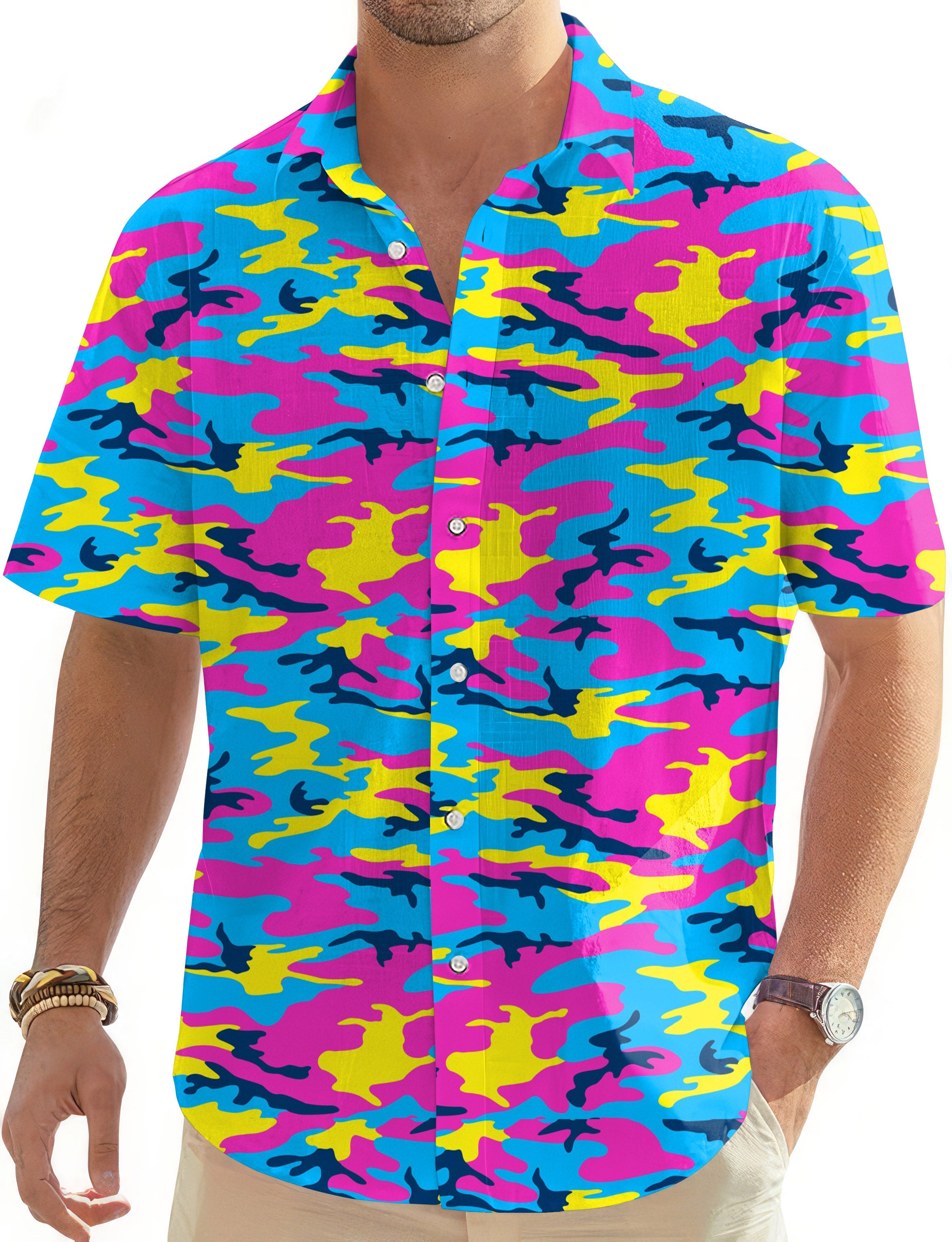 Neon Camo-Men's Golf Hawaiian Shirts Button Down Shirt