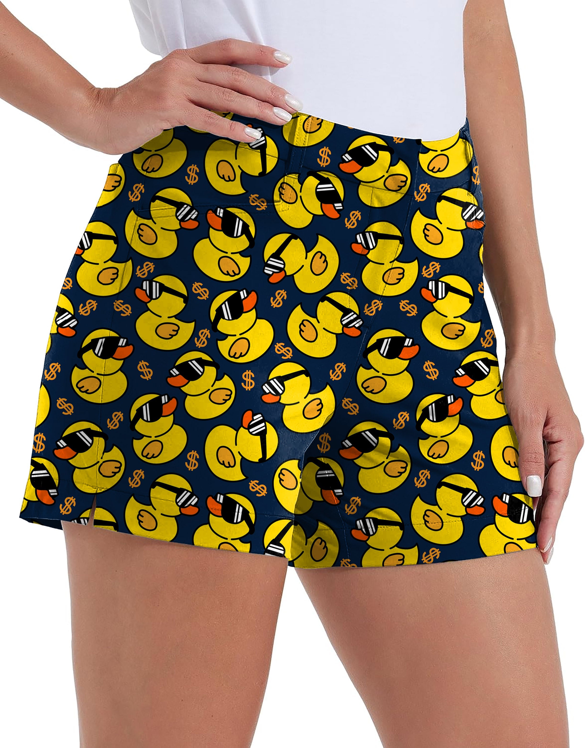 Women's quick-drying outdoor golf shorts with yellow duck own logo pattern and pockets