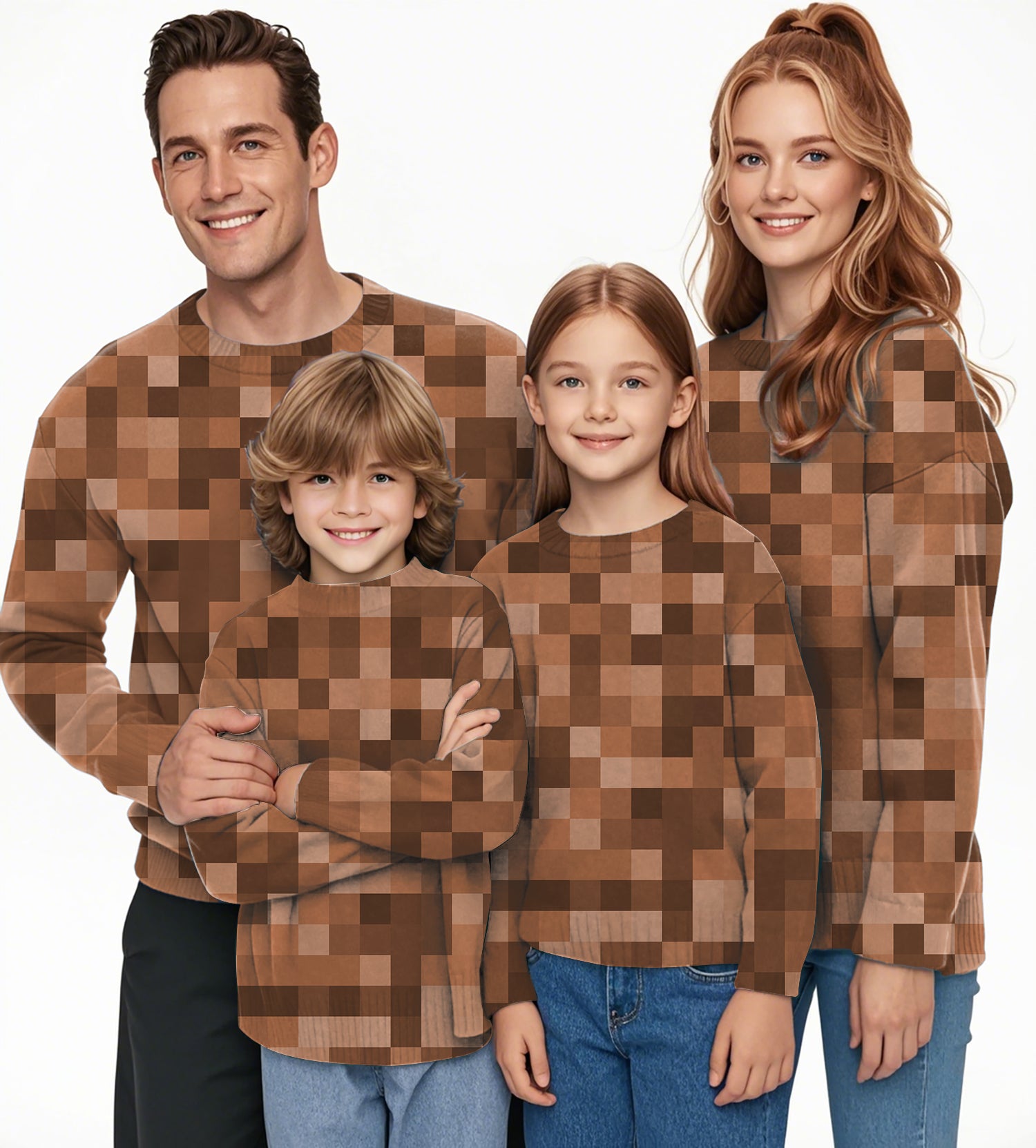 Brown Pixel Big Crewneck Pullover Ugly Sweater Men Women boy girl family