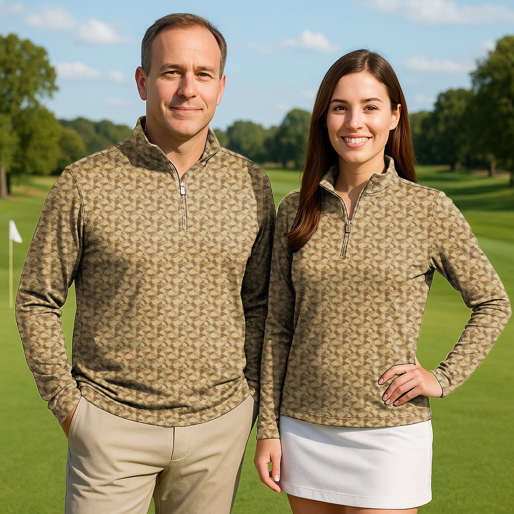 Middle Finger Funny Couple Golf active 3/4 zip top with long sleeves in lightweight fabric on golf course