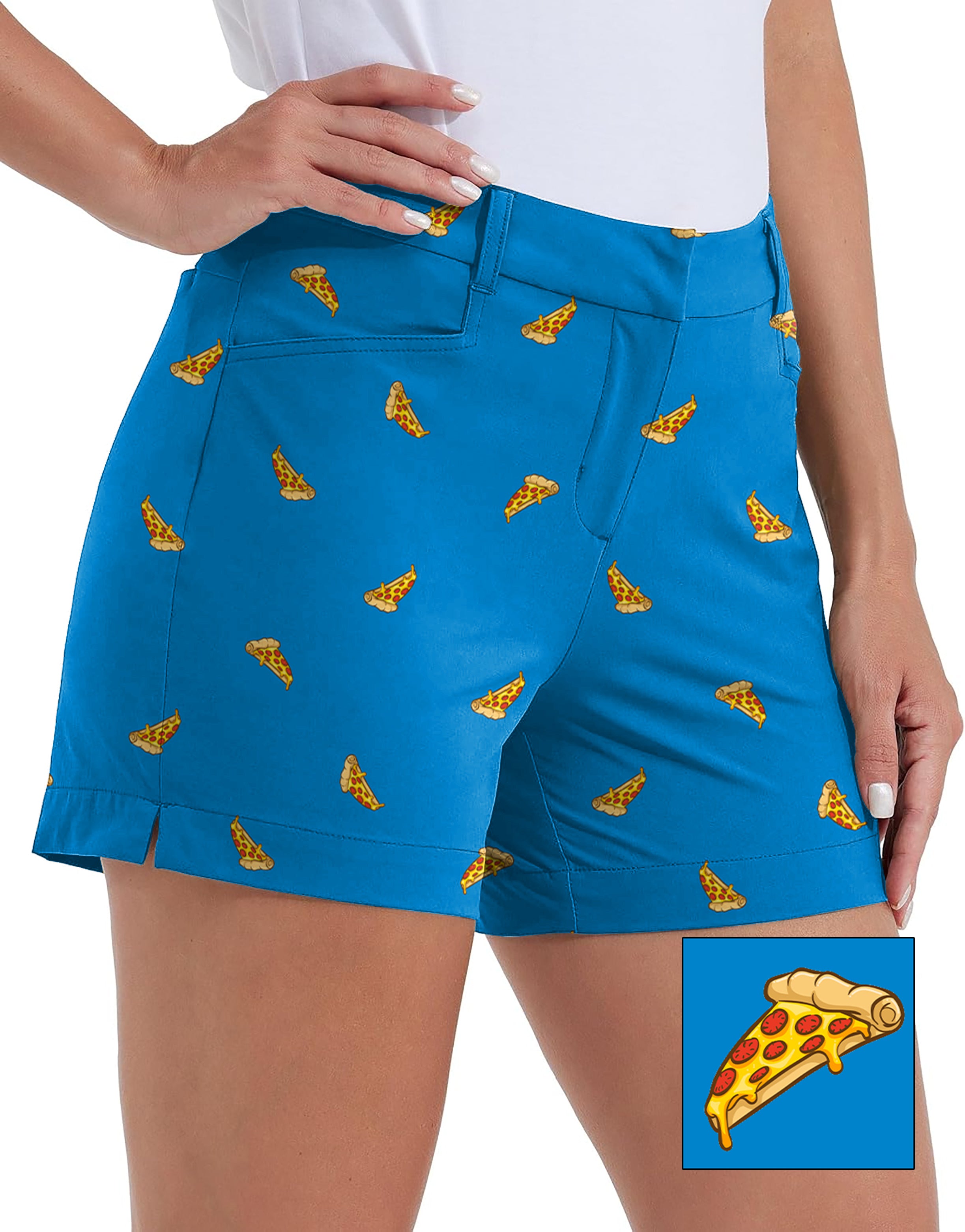 Delicious White Pizza Custom The Background Color Polo Own Logo 4.5/7/10" Golf Shorts Quick-Drying Woman Outdoor Casual Shorts With Pockets Waterproof