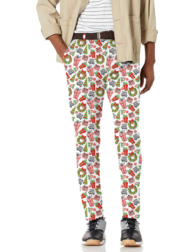 Men's Merry Christmas gift stretch golf pants with festive holiday print and performance fabric