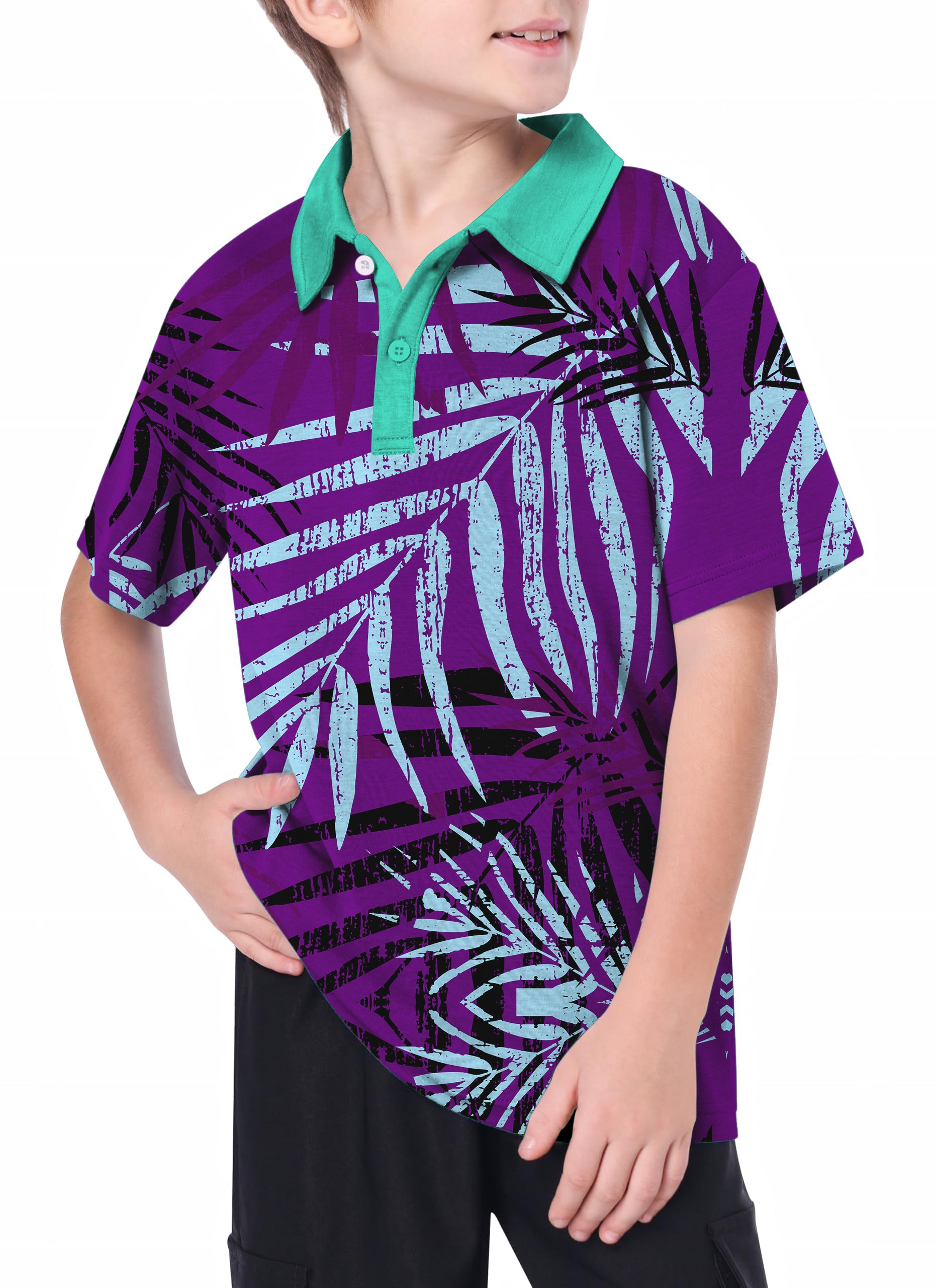 Youth purple leaf Golf Polo
